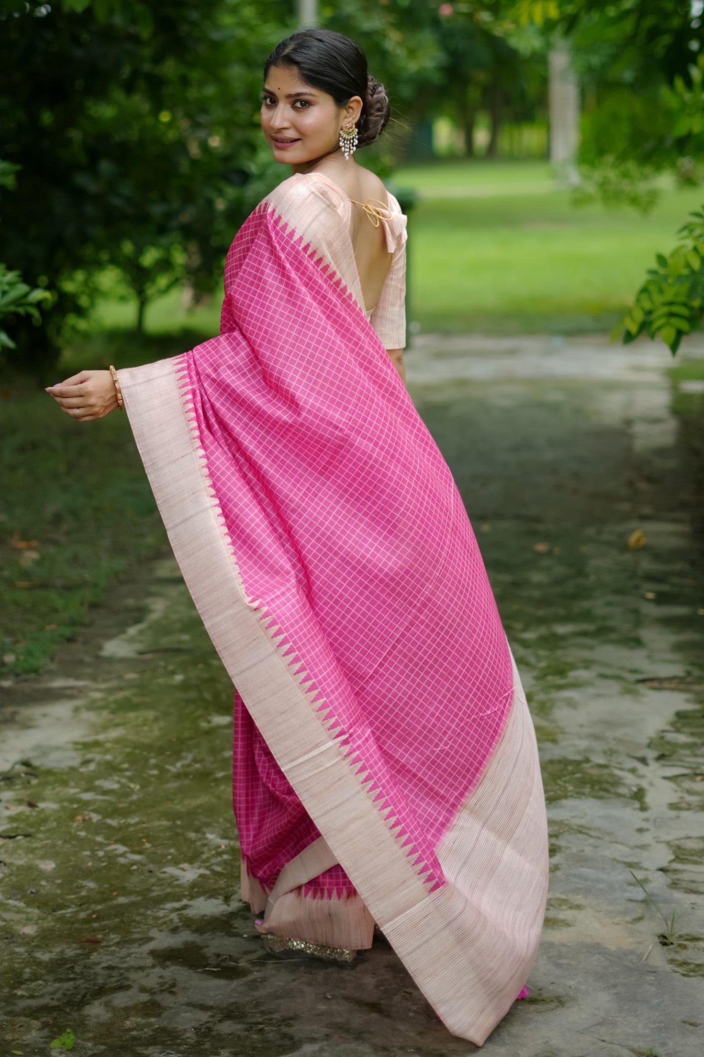 Buy MySilkLove French Pink Printed Raw Silk Saree Online