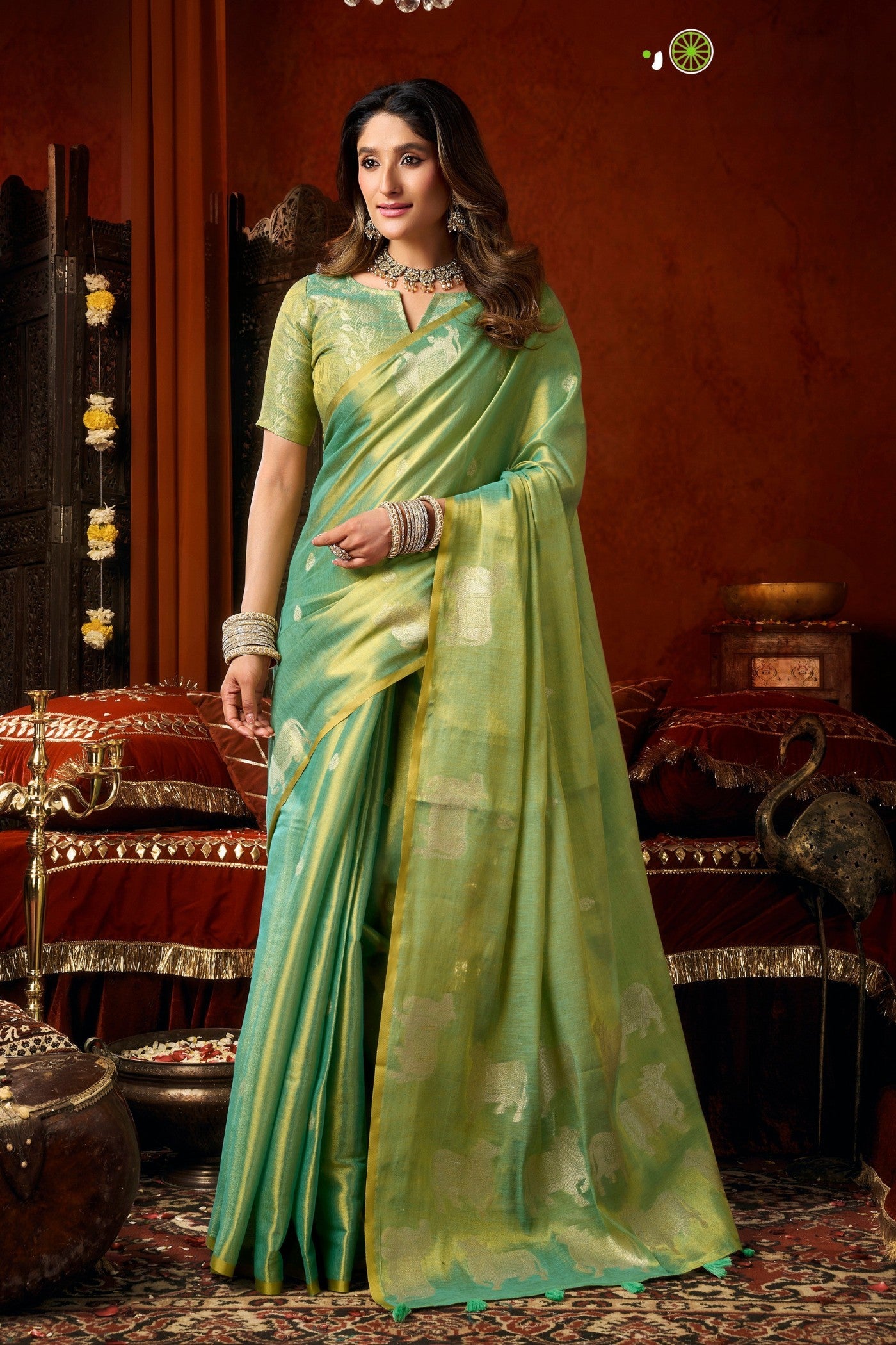 Buy MySilkLove Spring Green Handloom Tissue Saree Online