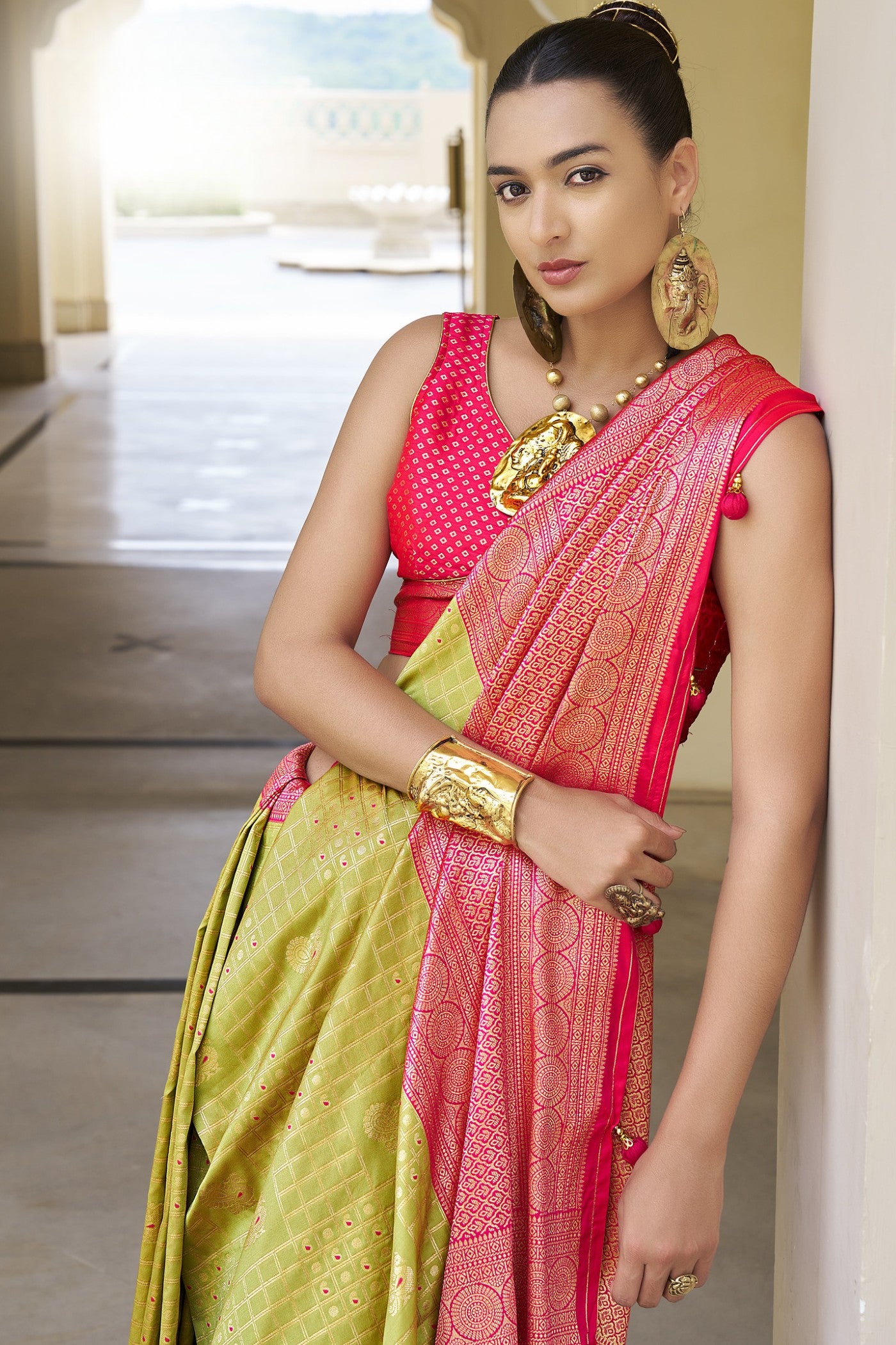 MySilkLove Straw Green Woven Kanjivaram Saree