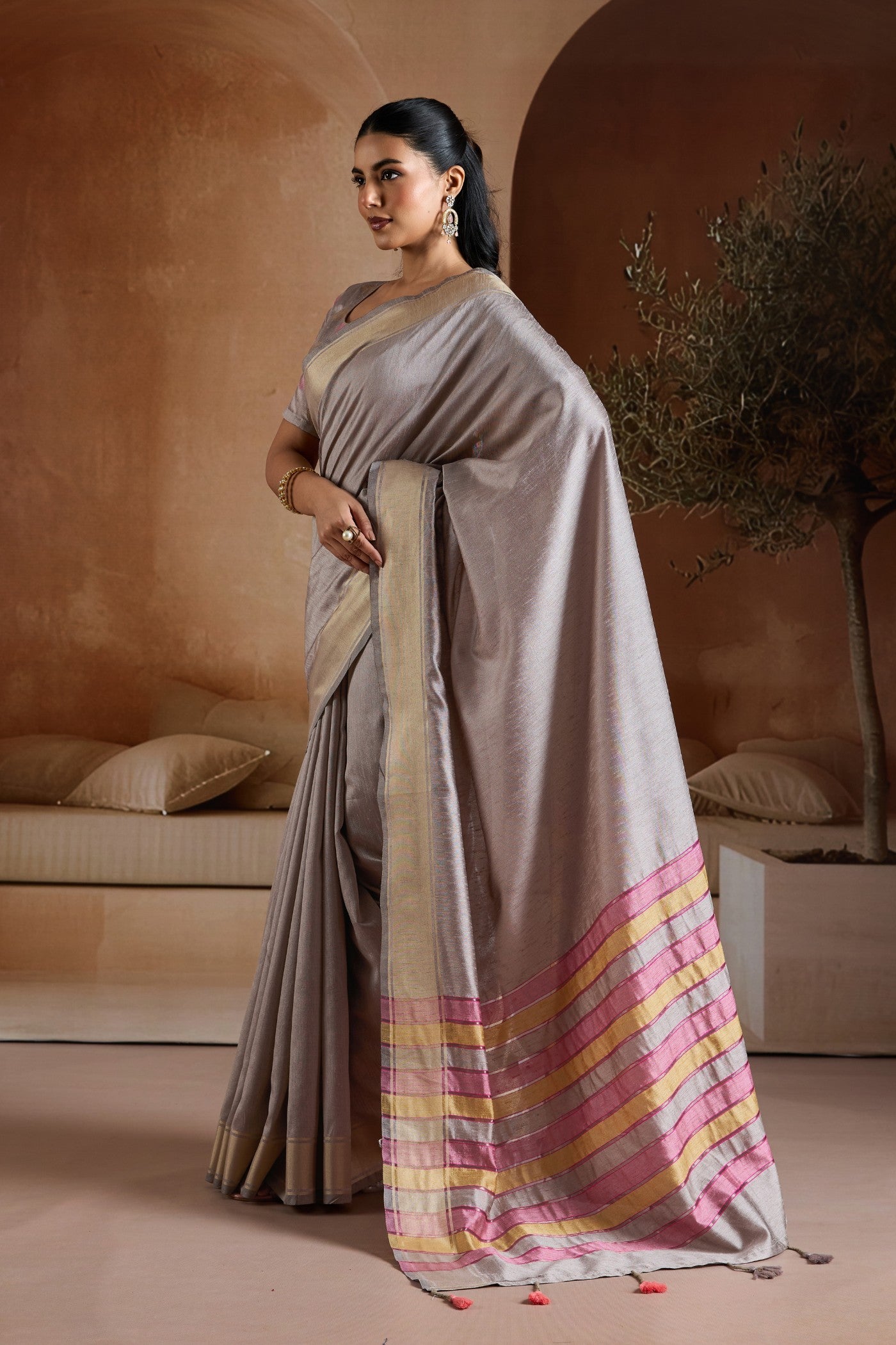 Buy MySilkLove Pantone Grey Handloom Bhagalpuri Saree Online
