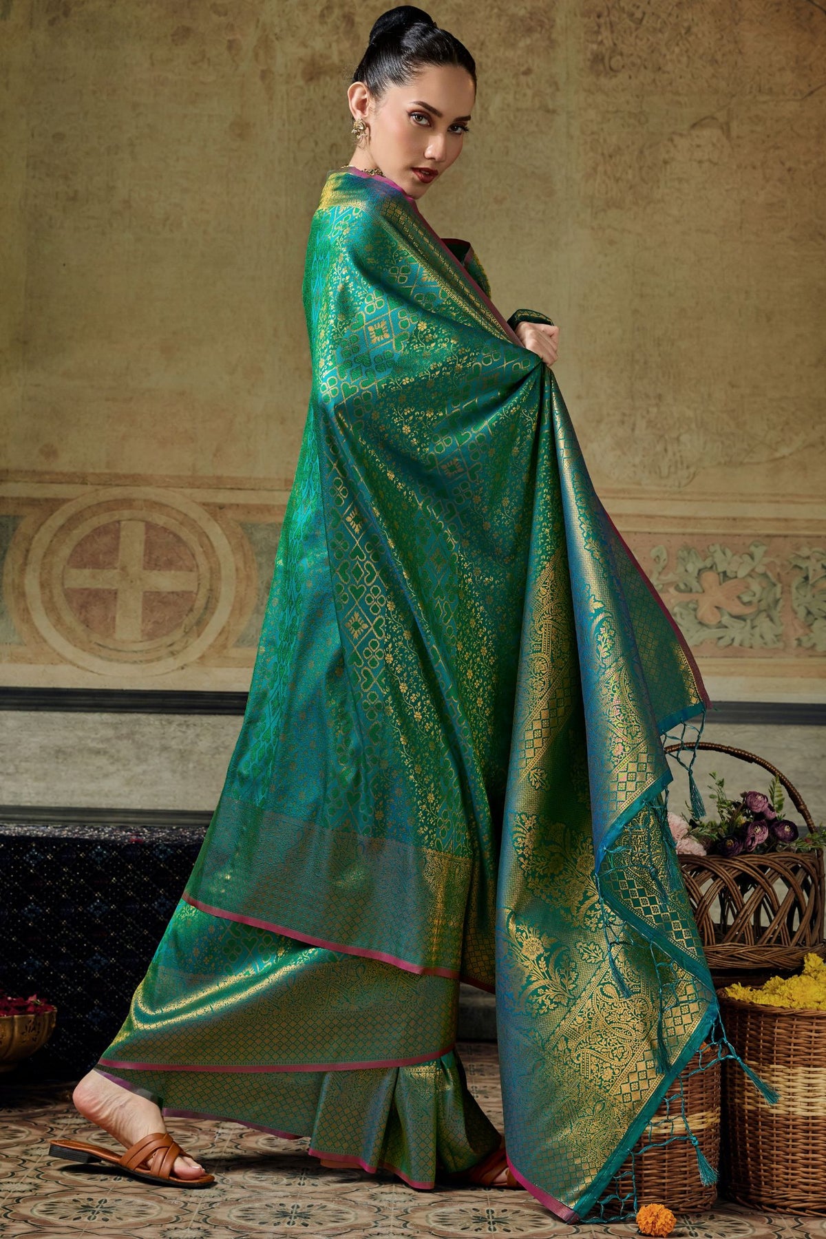Buy MySilkLove Forest Green Kanjivaram Handloom Saree Online