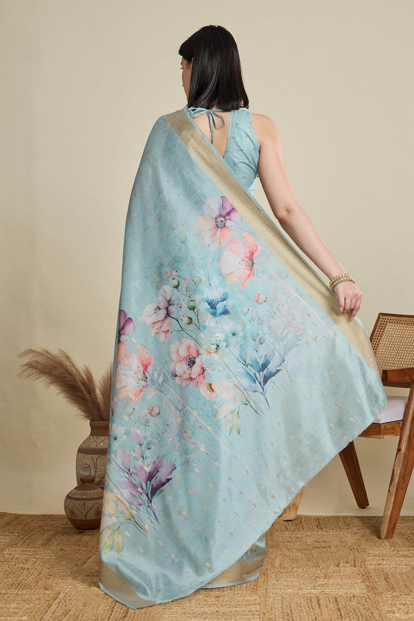 Buy MySilkLove Sky Blue Woven Cotton Saree Online