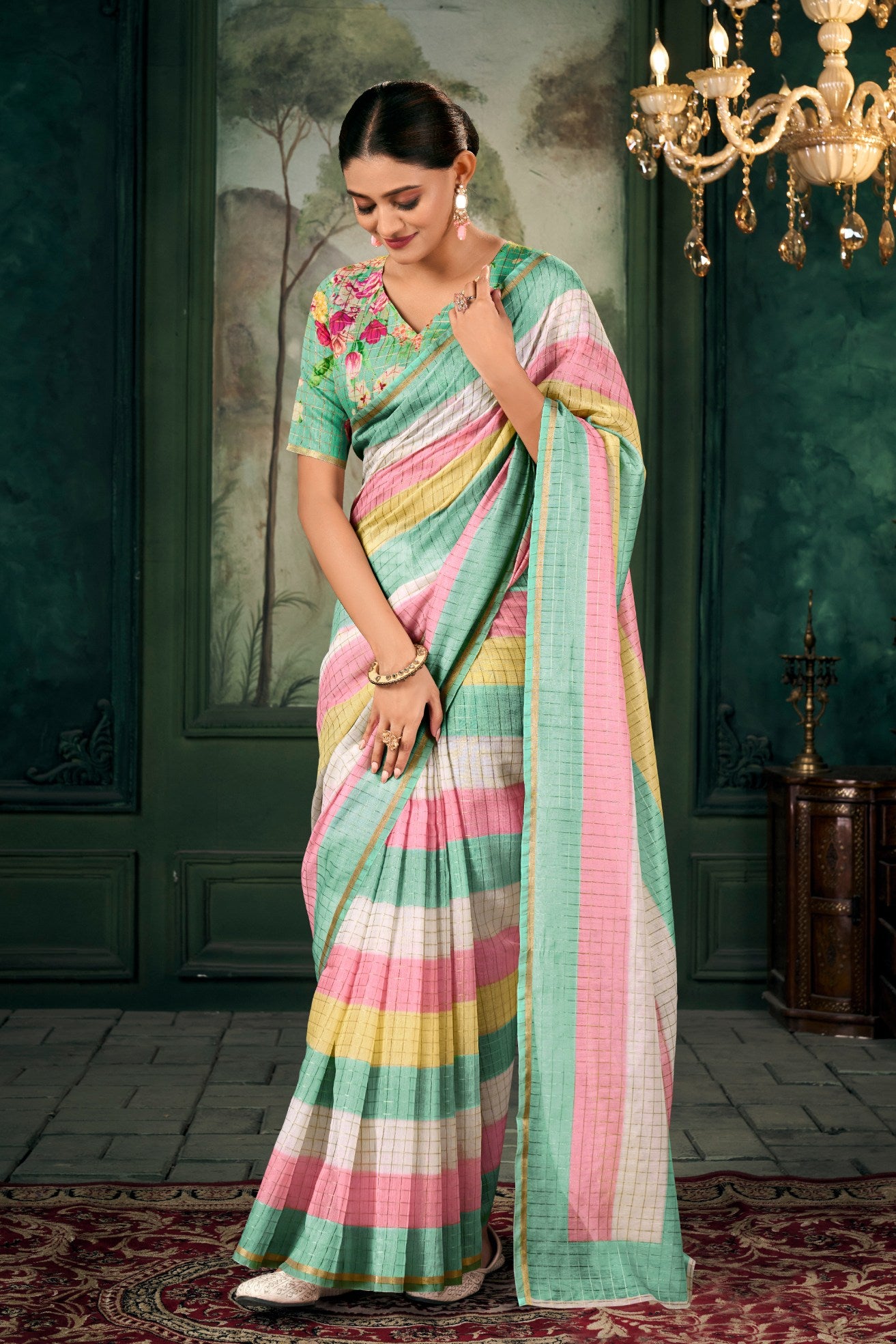 Buy MySilkLove Shadow Green Chanderi Linen Saree Online