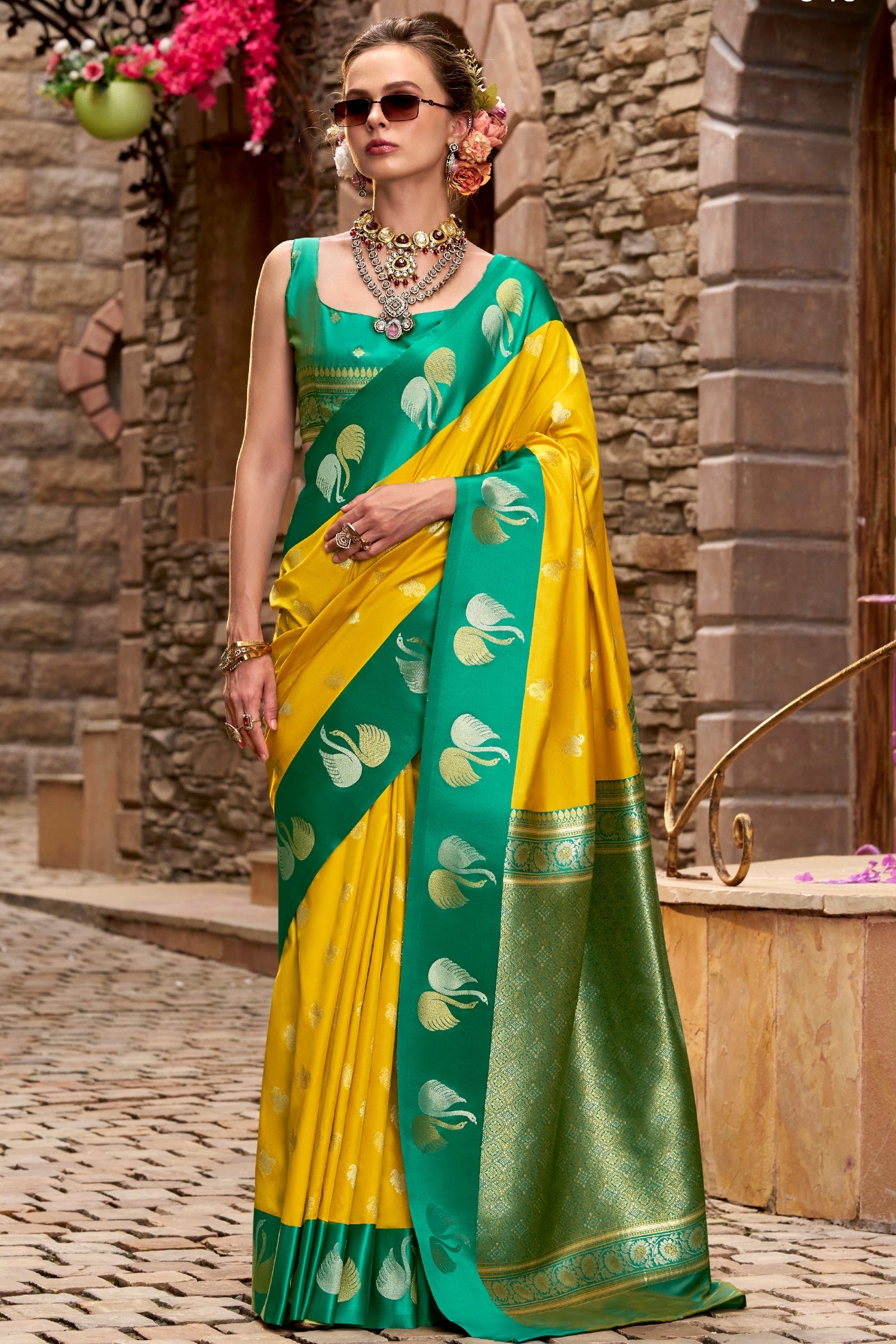 Buy MySilkLove Sunrise Yellow Woven Satin Soft Silk Saree Online