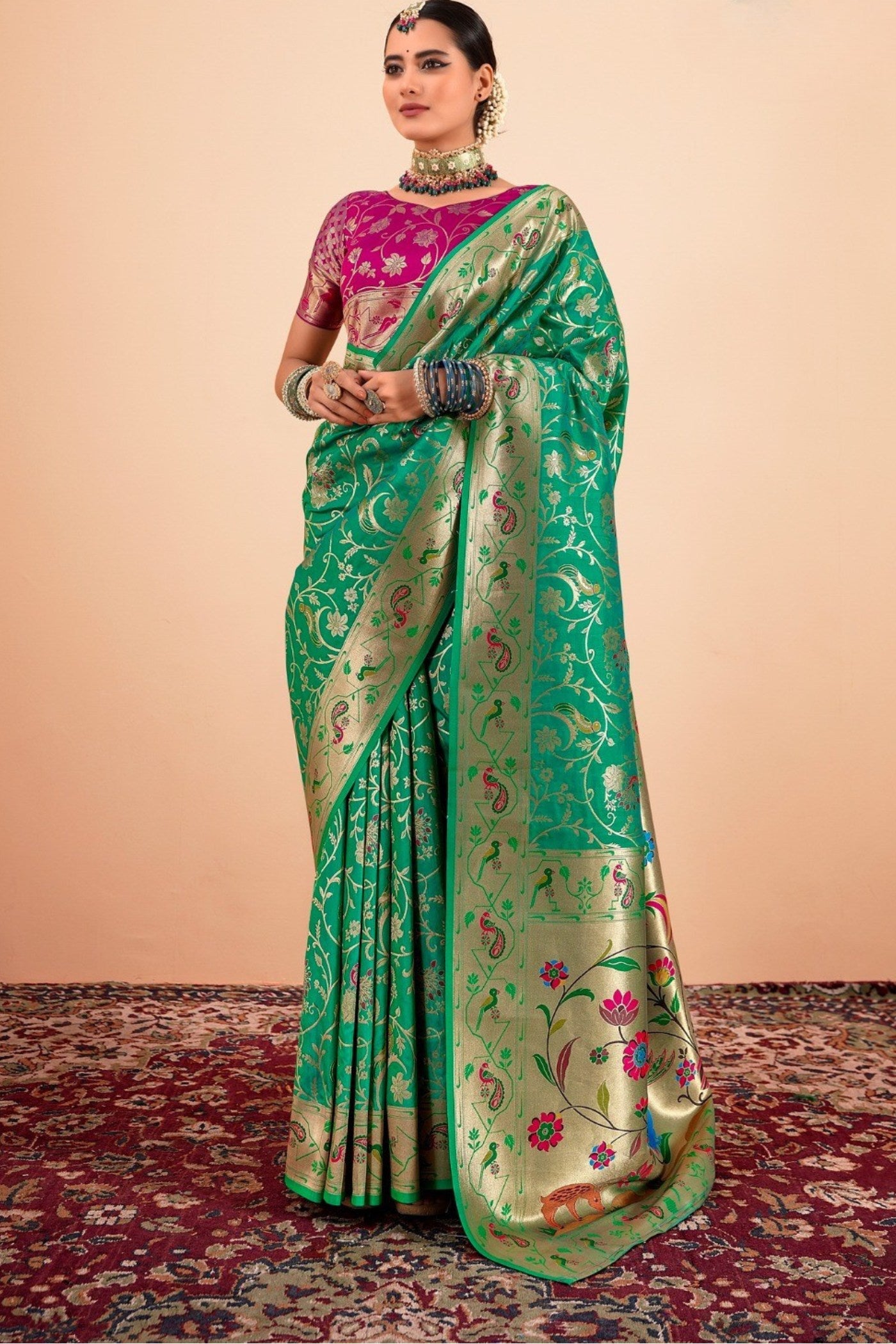 Buy MySilkLove Lincoln Green Woven Paithani Saree Online