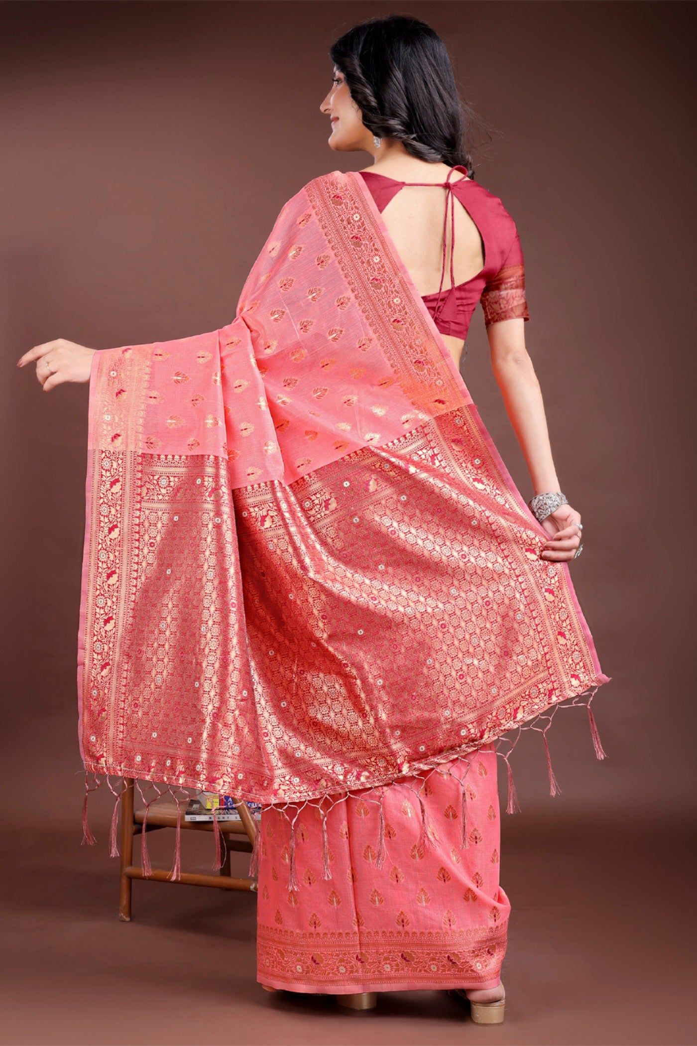 Buy MySilkLove Lotus Pink Linen Cotton Saree Online