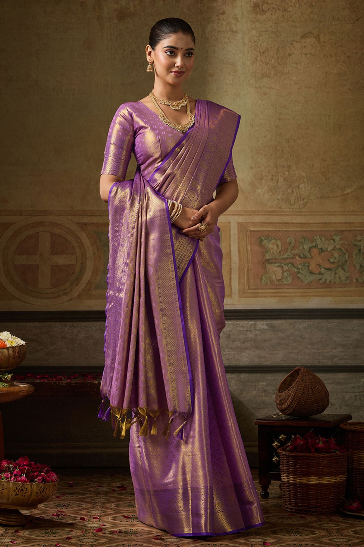 MySilkLove Heather Purple Woven Kanjivaram Saree