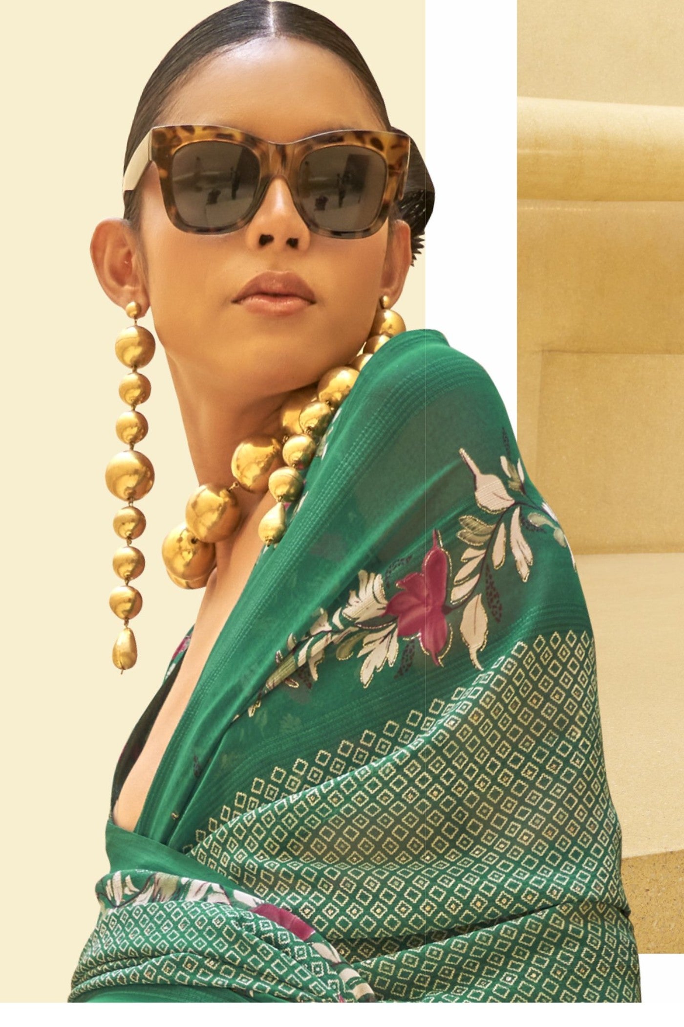 Buy MySilkLove Everglade Green Georgette Printed Saree Online