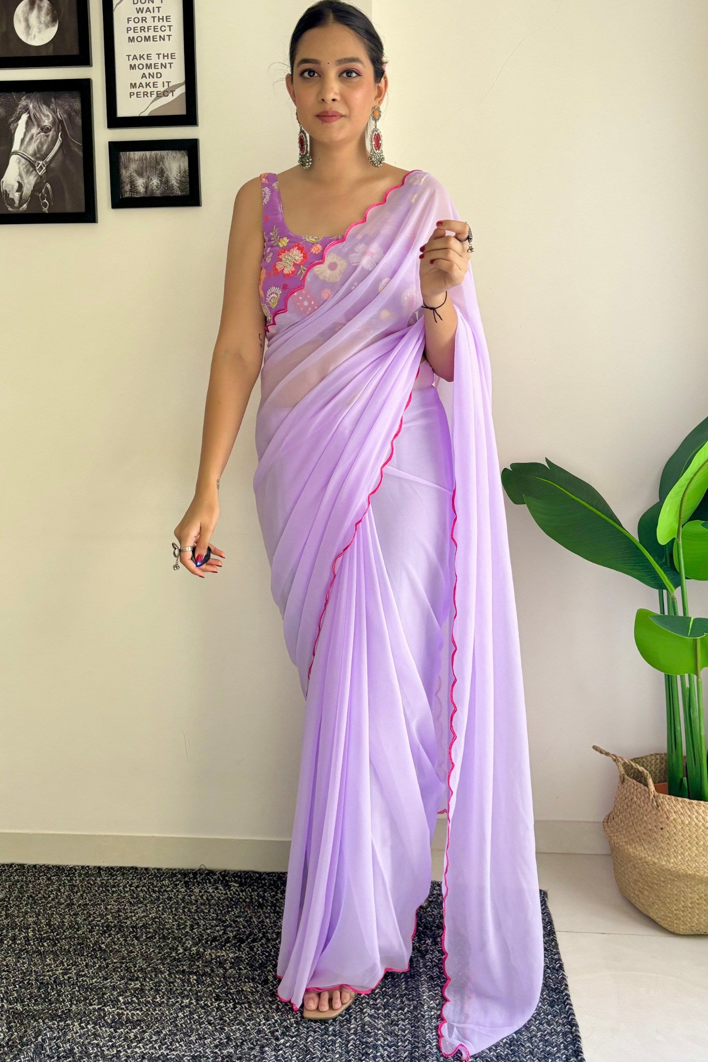 Buy MySilkLove Pale Lavender Gerogette Saree Online