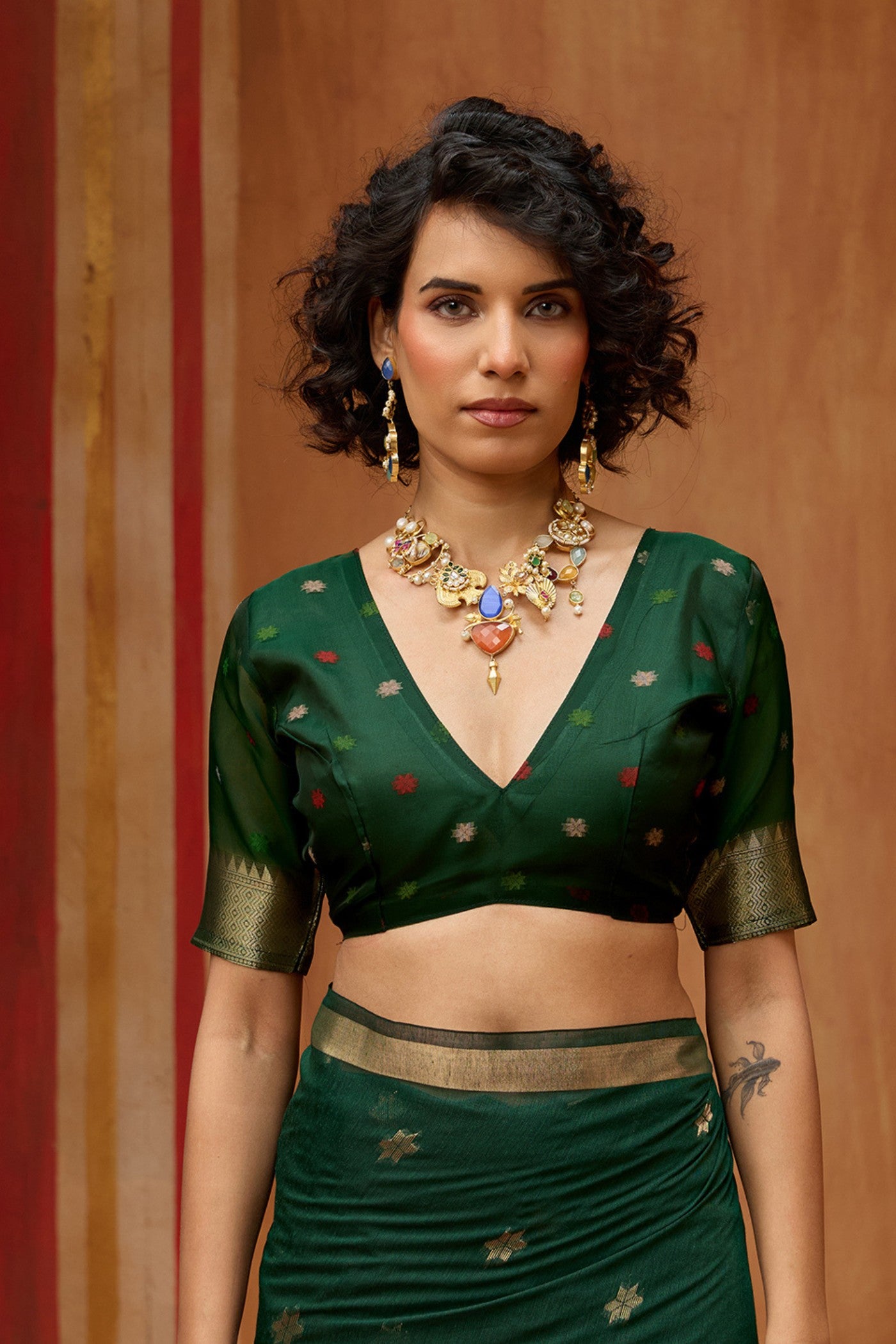 Buy MySilkLove Dark Green Handloom Muga Cotton Saree Online