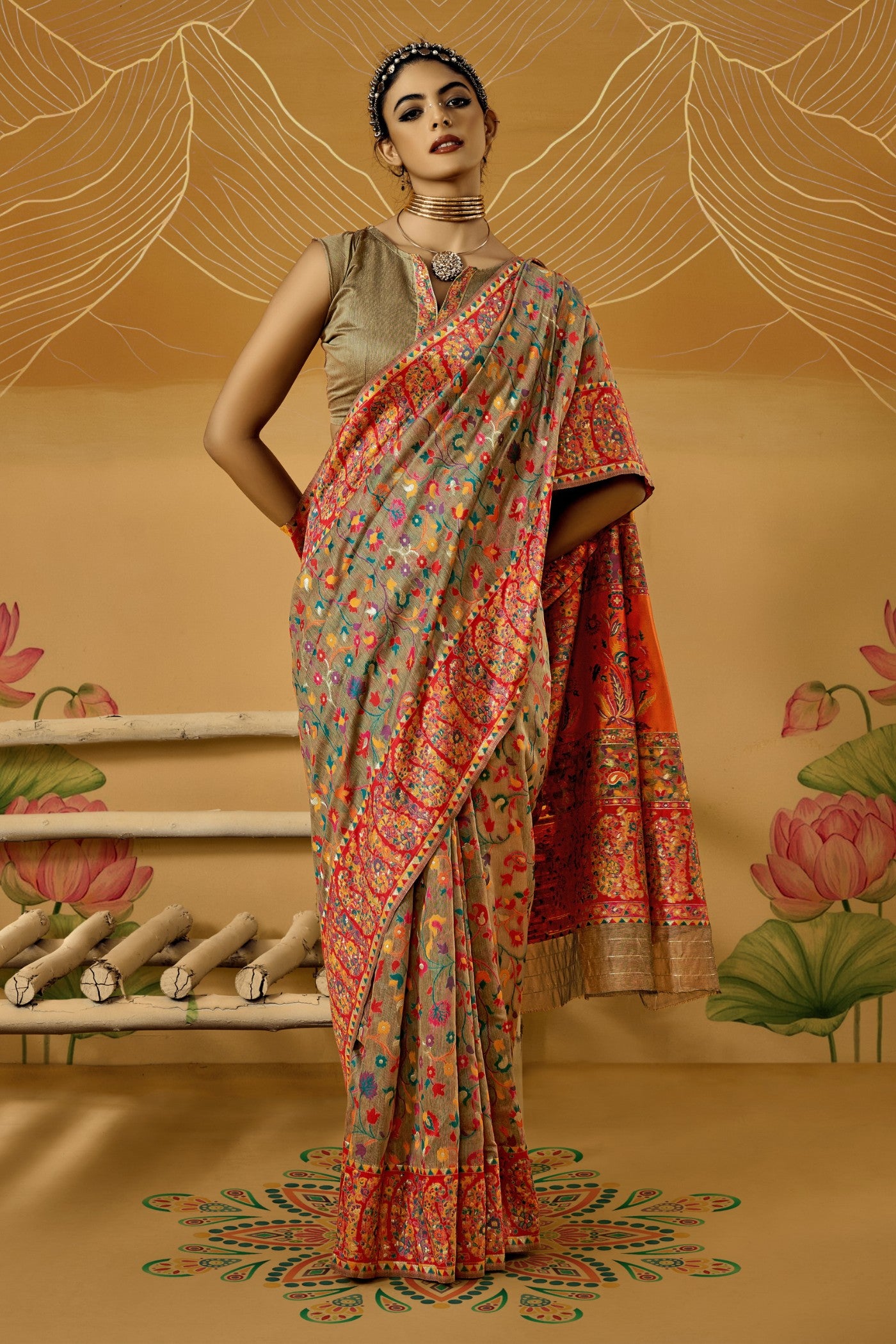 Buy MySilkLove Brown Sugar Kashmiri Handloom Jamewar Saree Online