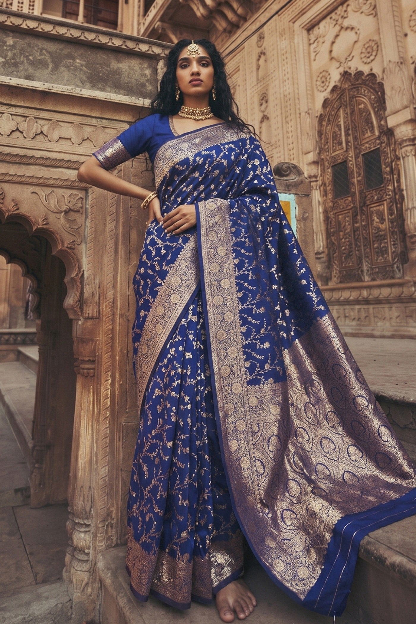 Buy MySilkLove Midnight Blue Woven Banarasi Saree Online