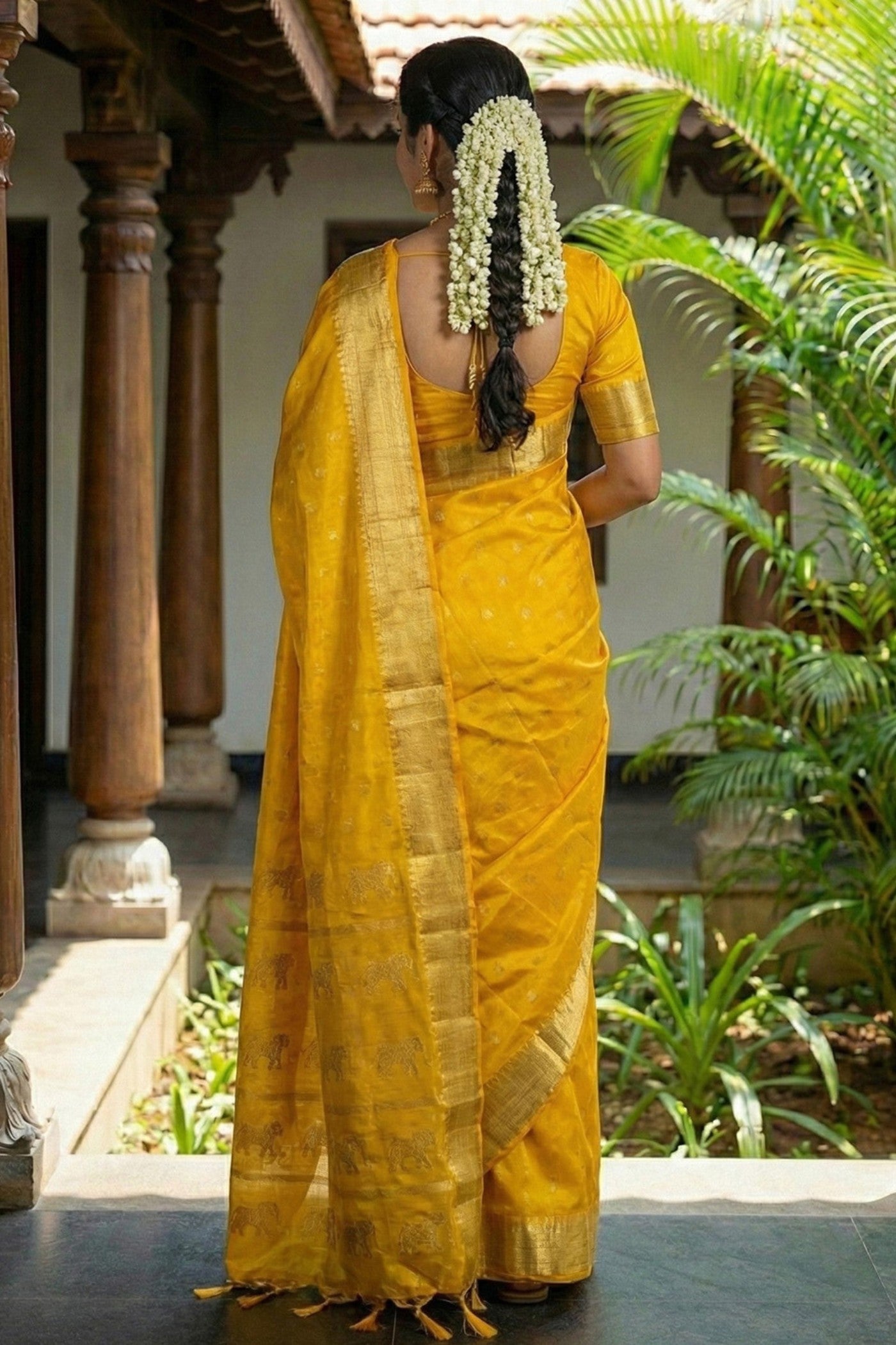 Buy MySilkLove Turmeric Yellow Banarasi Woven Soft Silk Saree Online