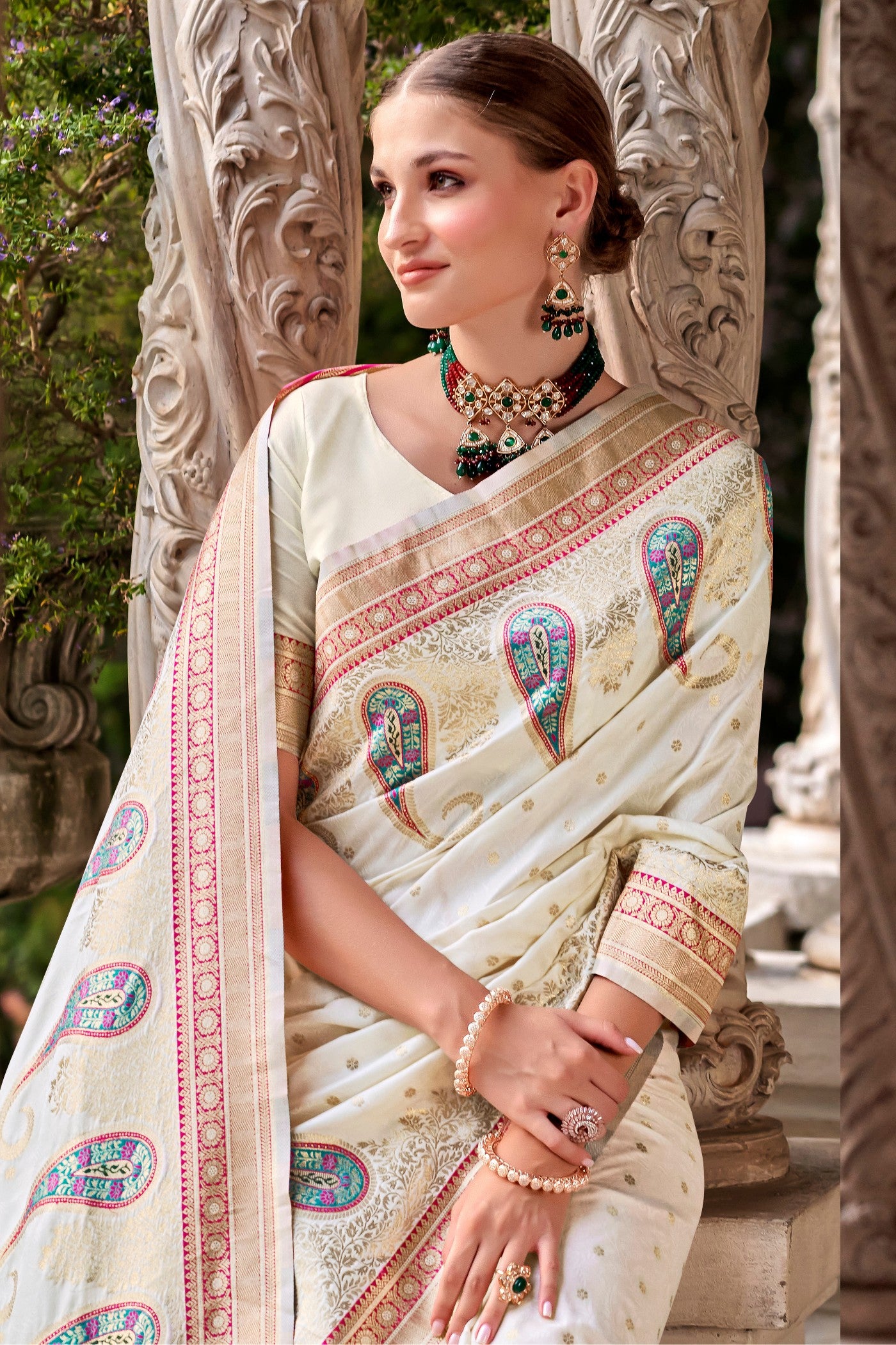 Buy MySilkLove Ice White Banarasi Soft Silk Saree Online