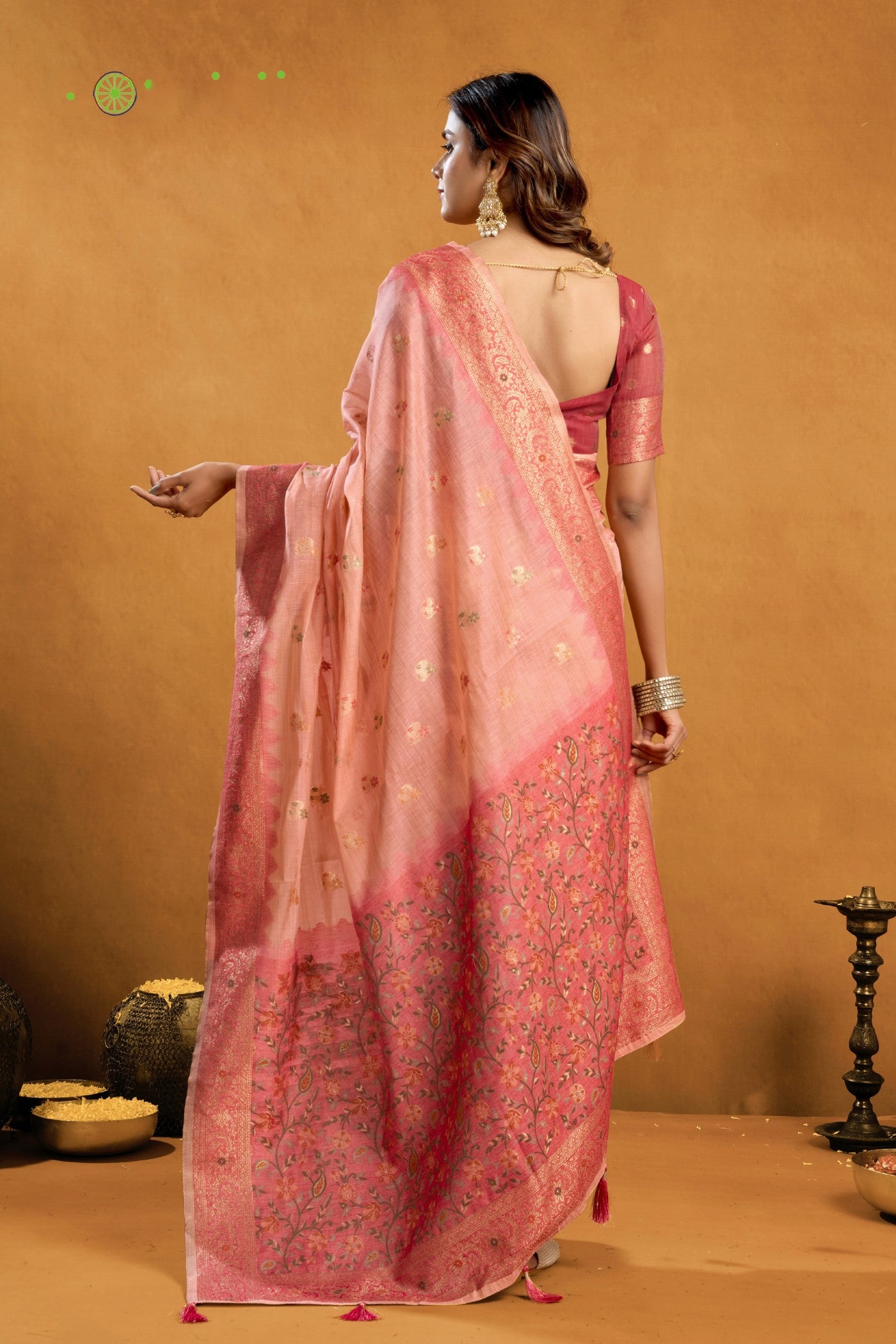 Buy MySilkLove Tonys Peach Handloom Cotton Saree Online