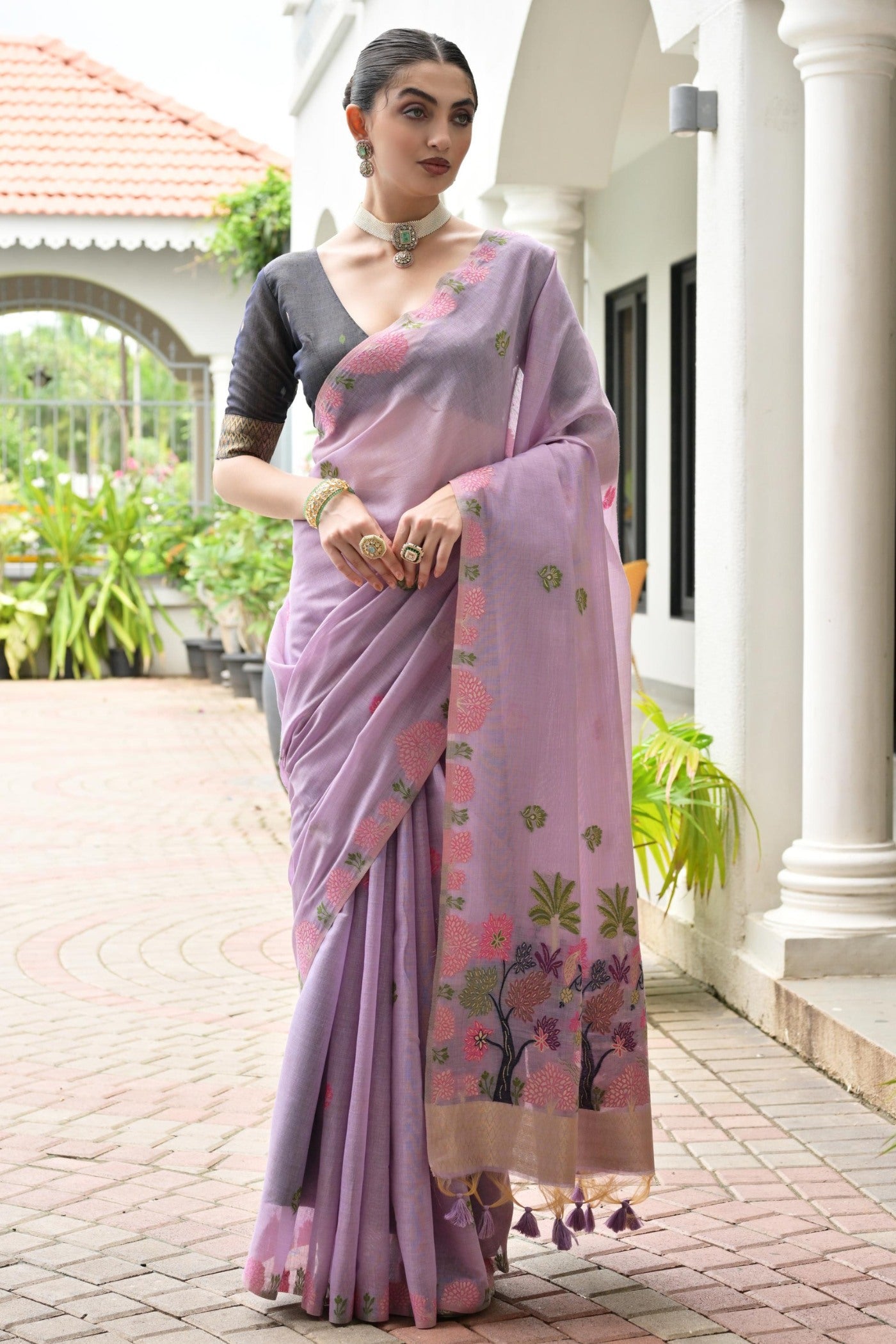 Buy MySilkLove Wisteria Purple Woven Muga Cotton Saree Online
