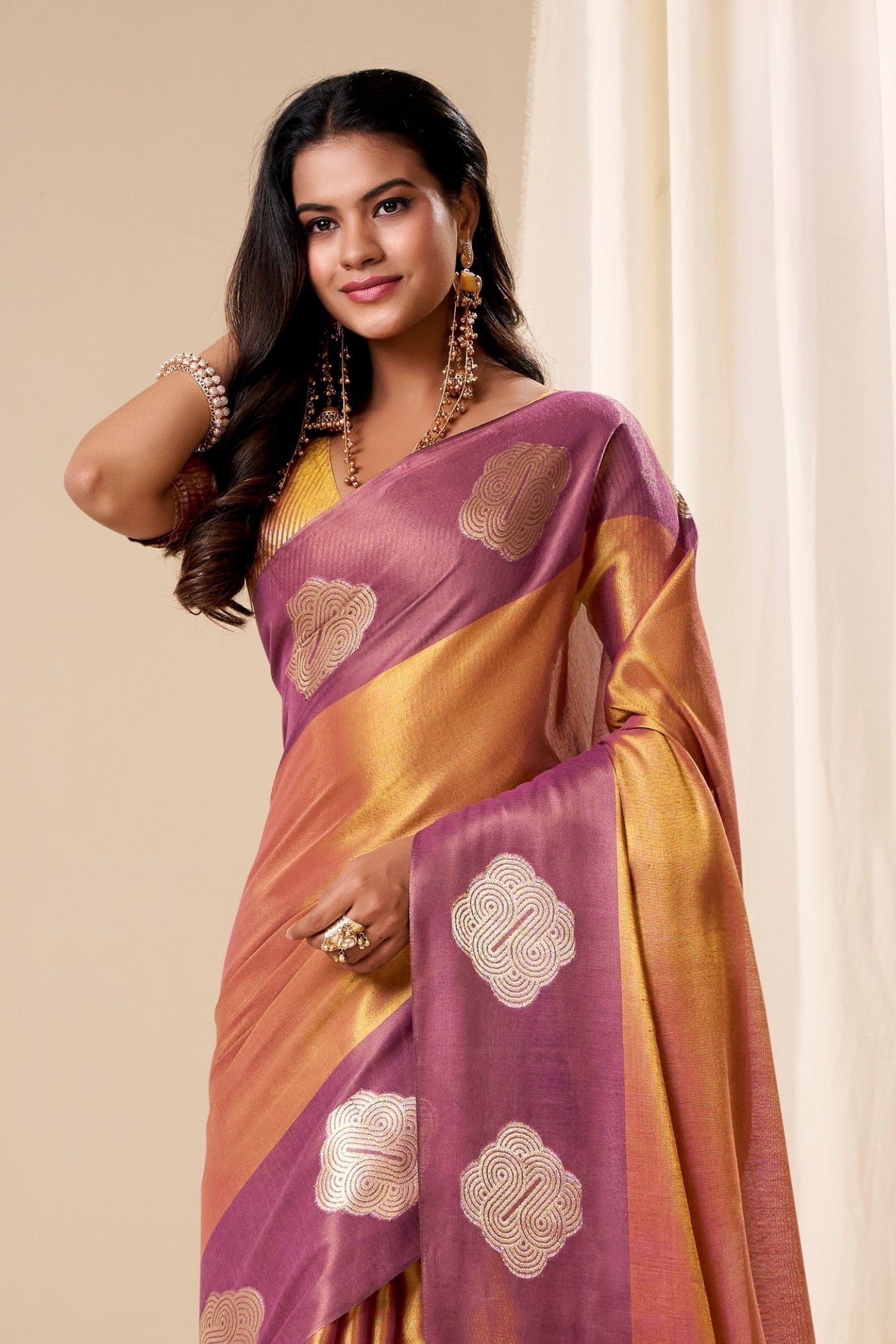 Buy MySilkLove Metallic Orange Handloom Tissue Saree Online