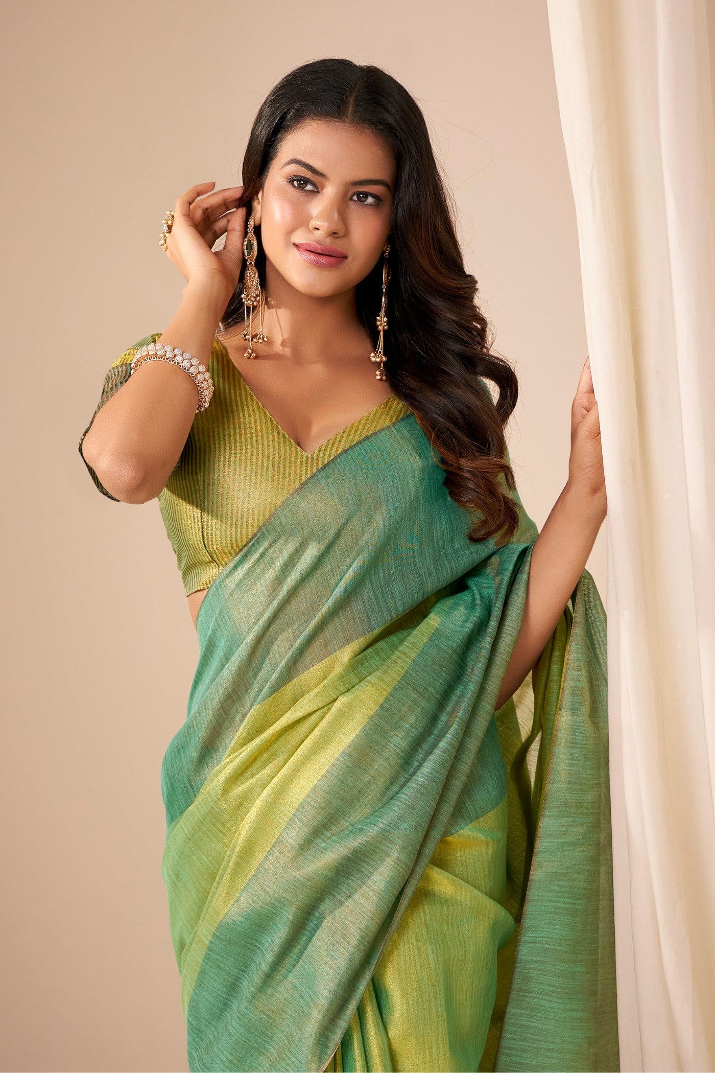 MySilkLove Apple Green Handloom Tissue Saree