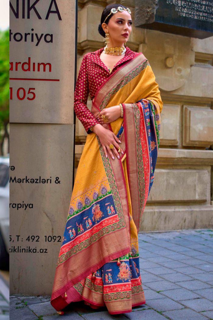 Buy MySilkLove Fuel Yellow Printed Patola Saree Online