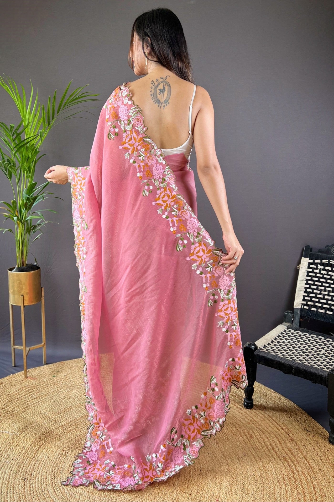 Buy MySilkLove Neon Pink Embroidered Party Wear Saree Online