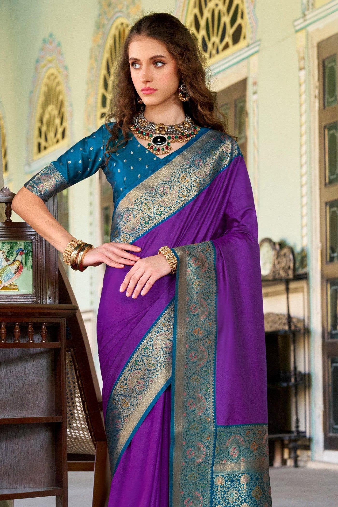 Buy MySilkLove Cyber Purple Woven Banarasi Soft Silk Saree Online