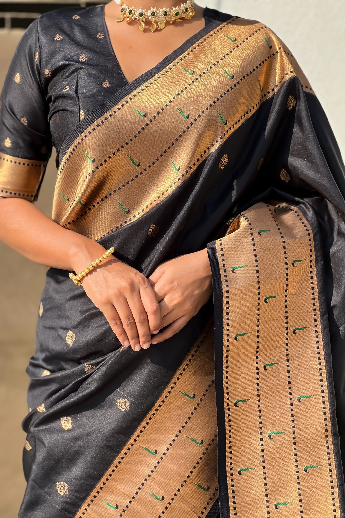 Buy MySilkLove Licorice Black Woven Paithani Saree Online