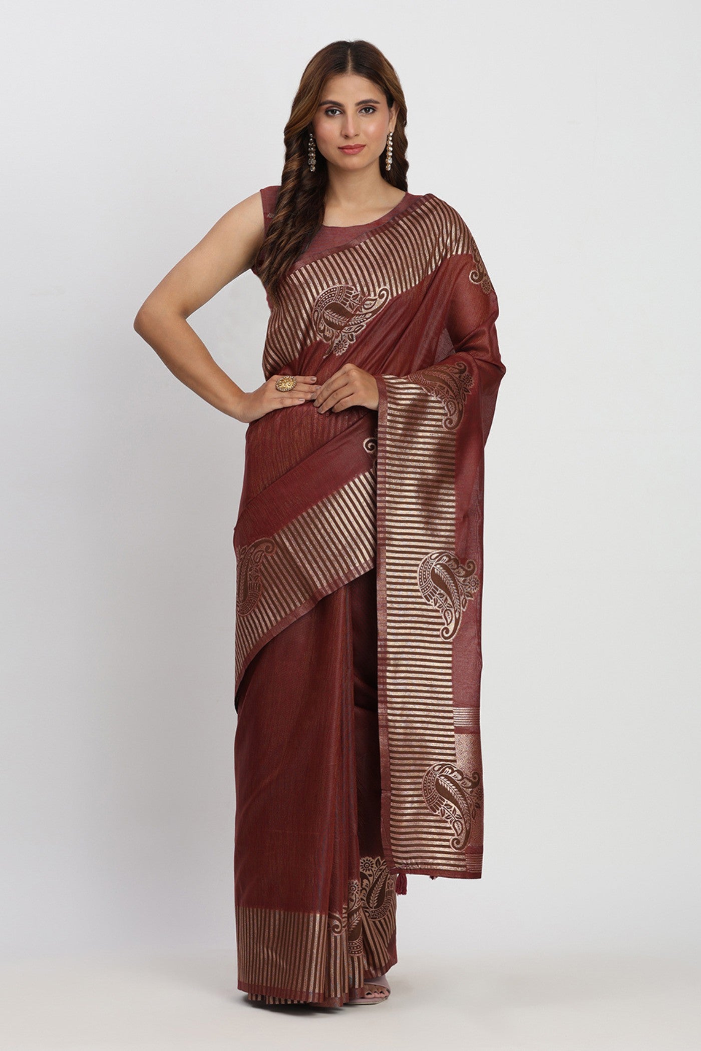 Buy MySilkLove Chinese Maroon Woven Linen Cotton Saree Online