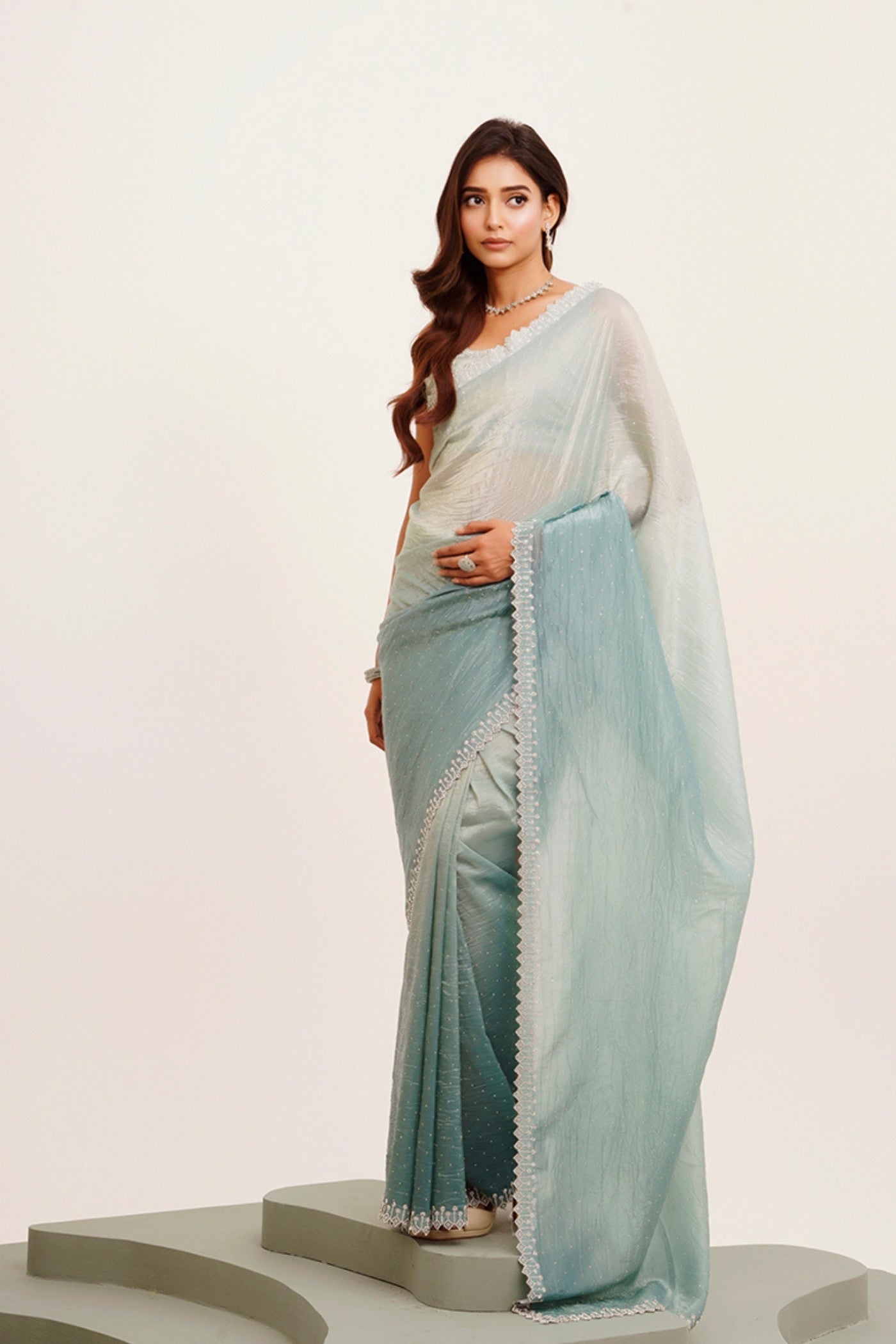 Buy MySilkLove Turquoise Blue Tissue Partywear Saree Online