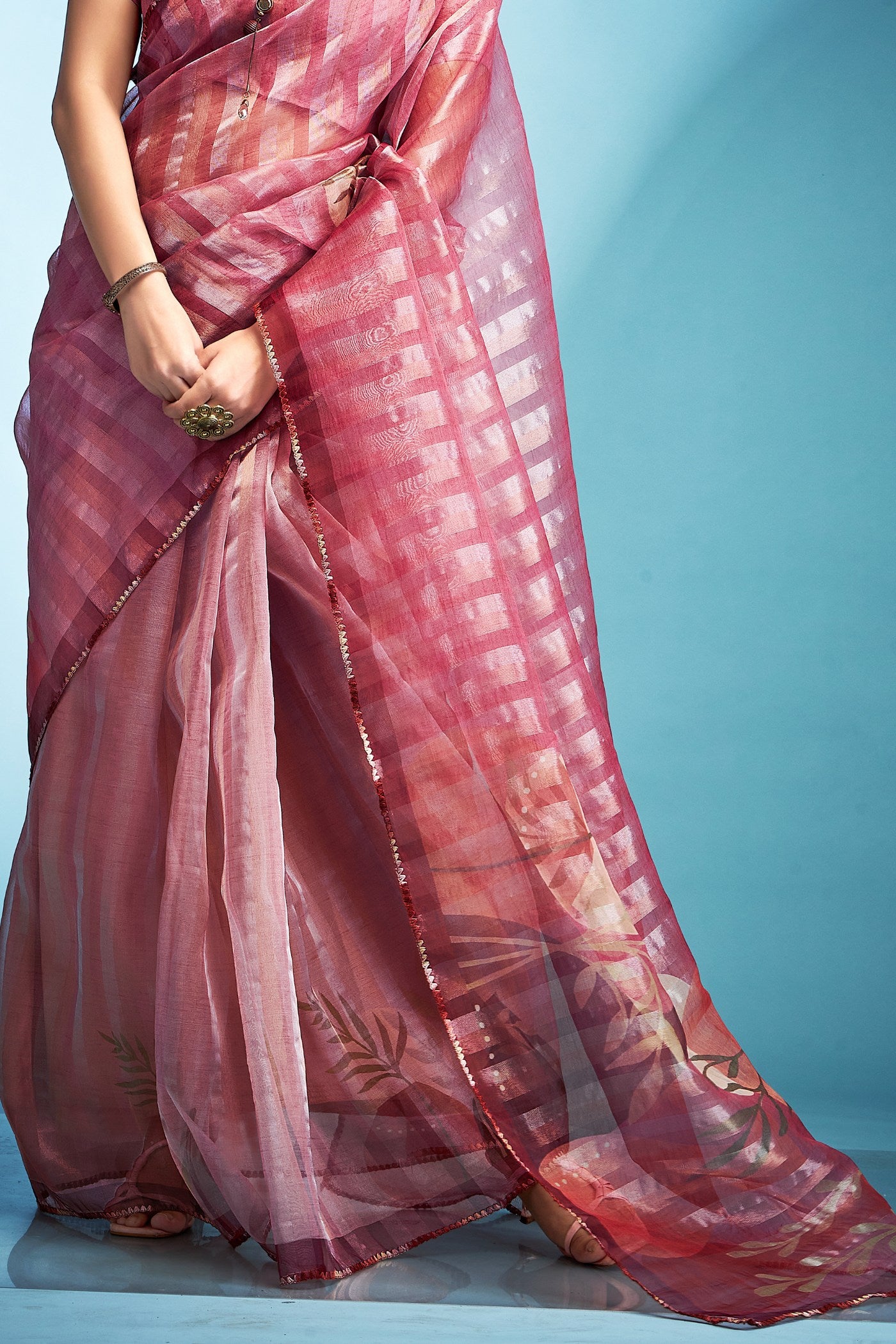 Buy MySilkLove Mulberry Pink Printed Tissue Saree Online