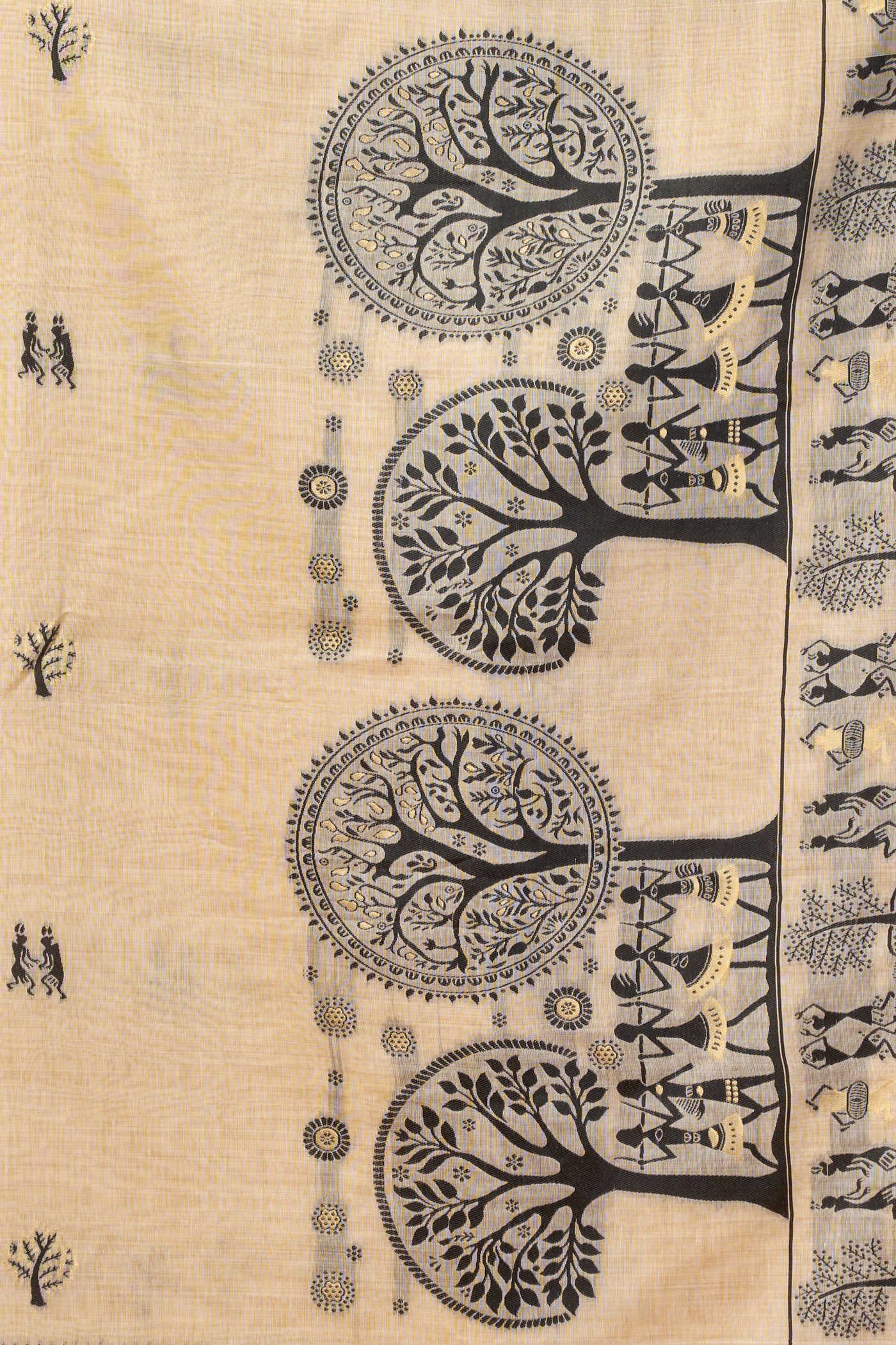 Buy MySilkLove Seashell Cream Woven Modal Cotton Saree Online