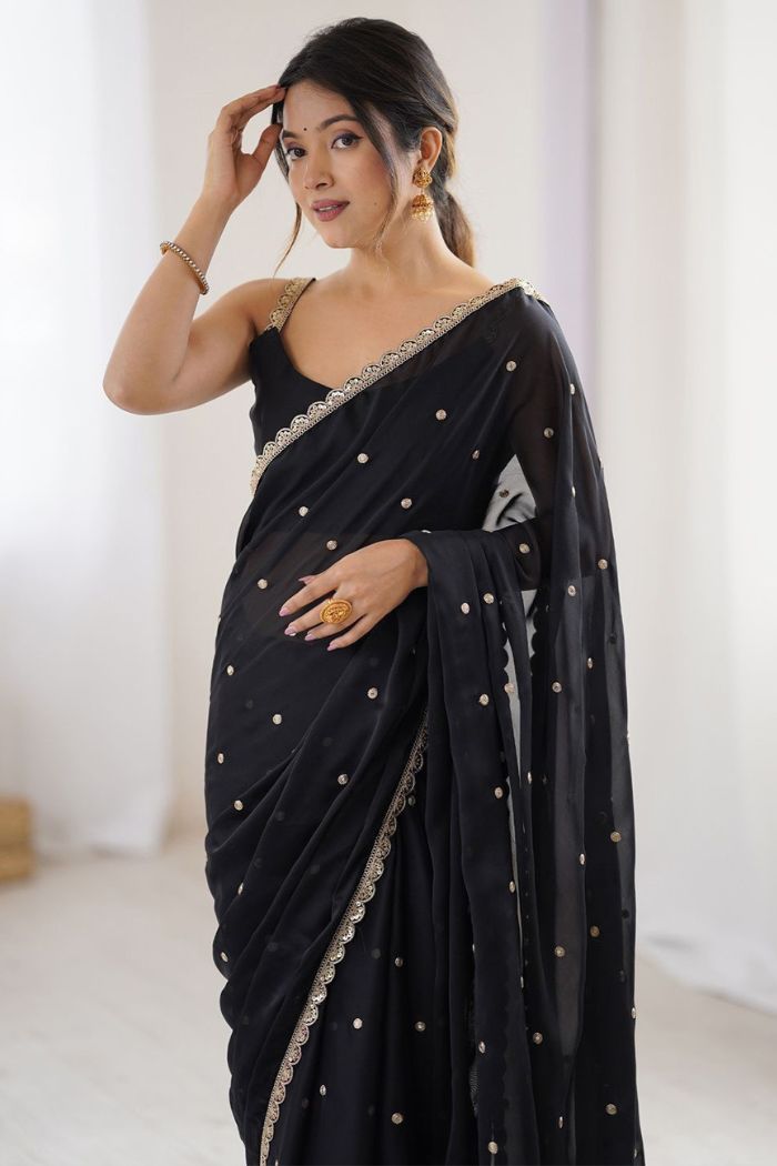 MySilkLove Taupe Black Georgette Partywear Saree