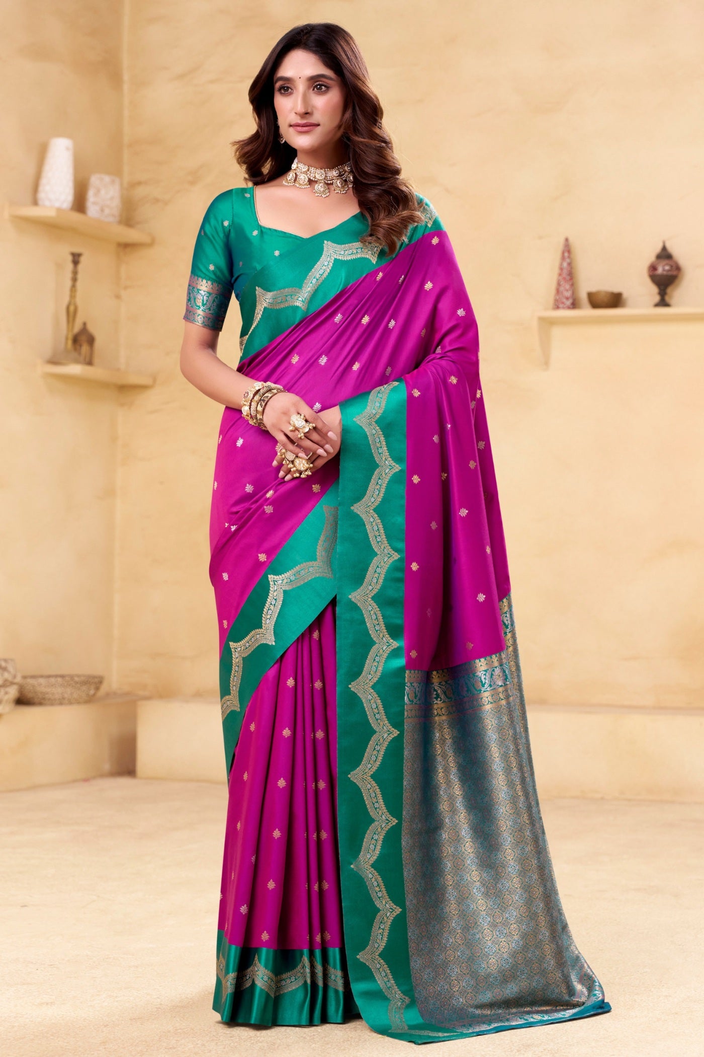 Buy MySilkLove Magenta Pink Woven Banarasi Satin Soft Silk Saree Online