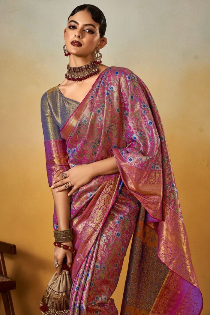 Buy MySilkLove Matrix Purple Woven Kanjivaram Saree Online