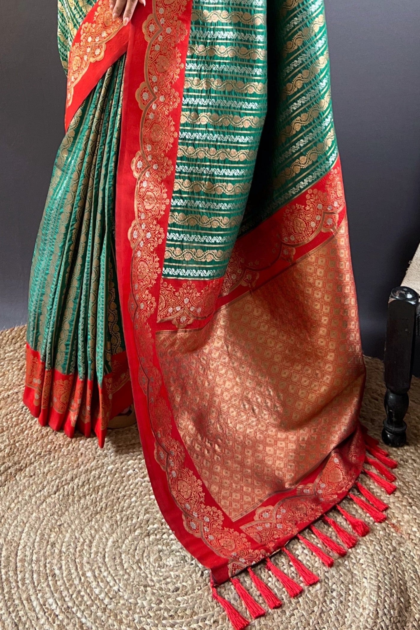 Buy MySilkLove Laurel Green Zari Woven Banarasi Saree Online