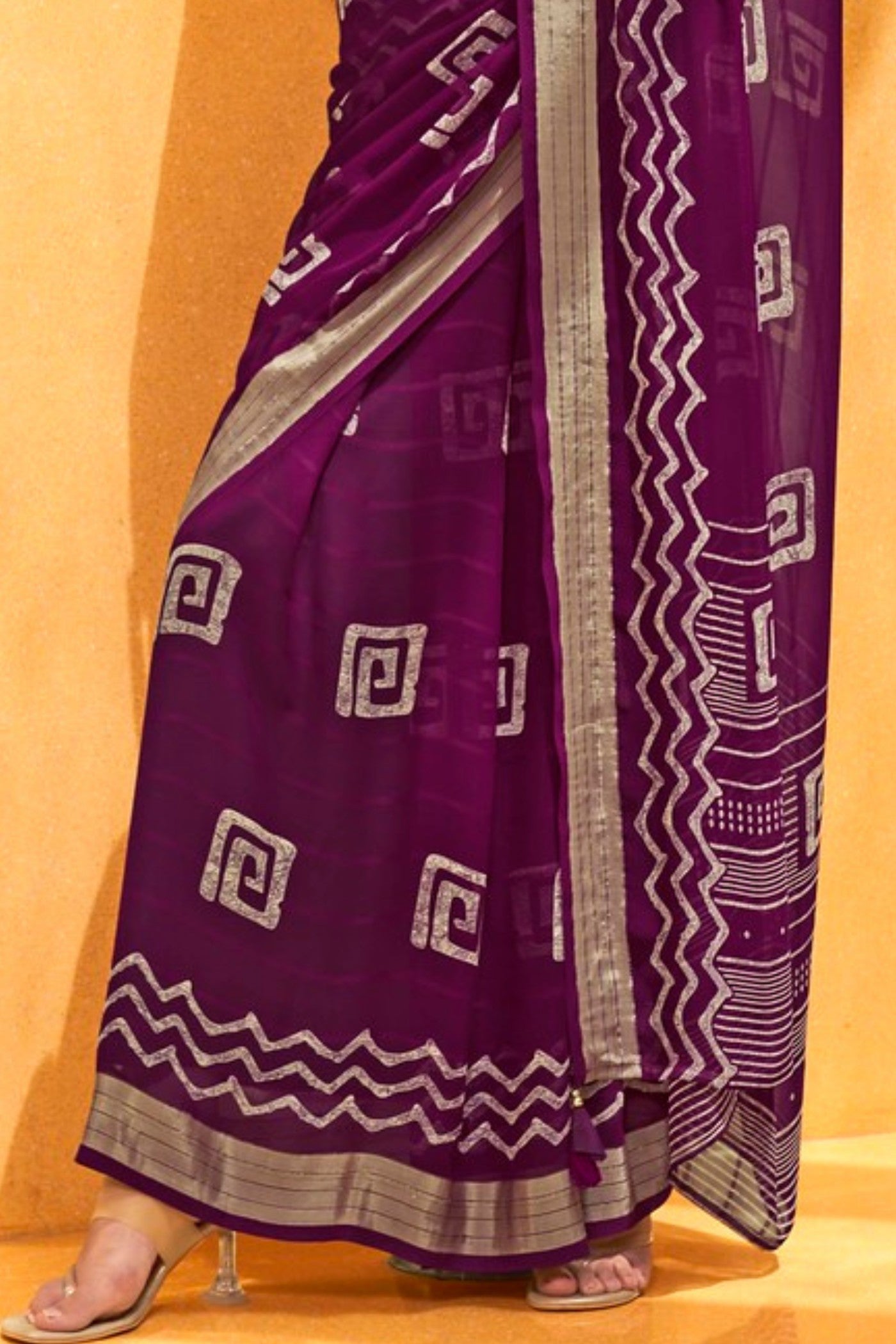 Buy MySilkLove Dark Congo Purple Georgette Printed Saree Online