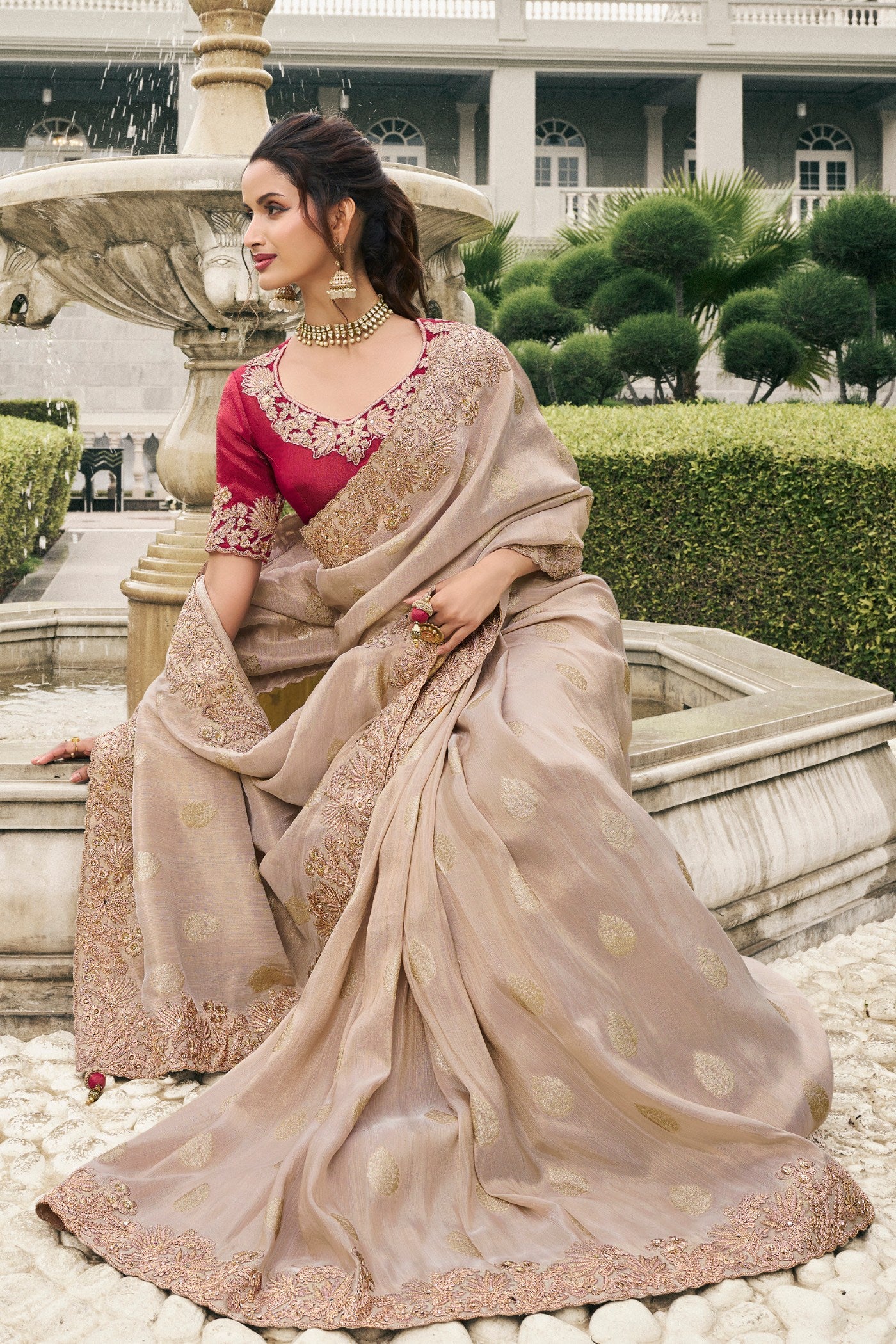 MySilkLove Eunry Pink Banarasi Designer Embroidered Saree