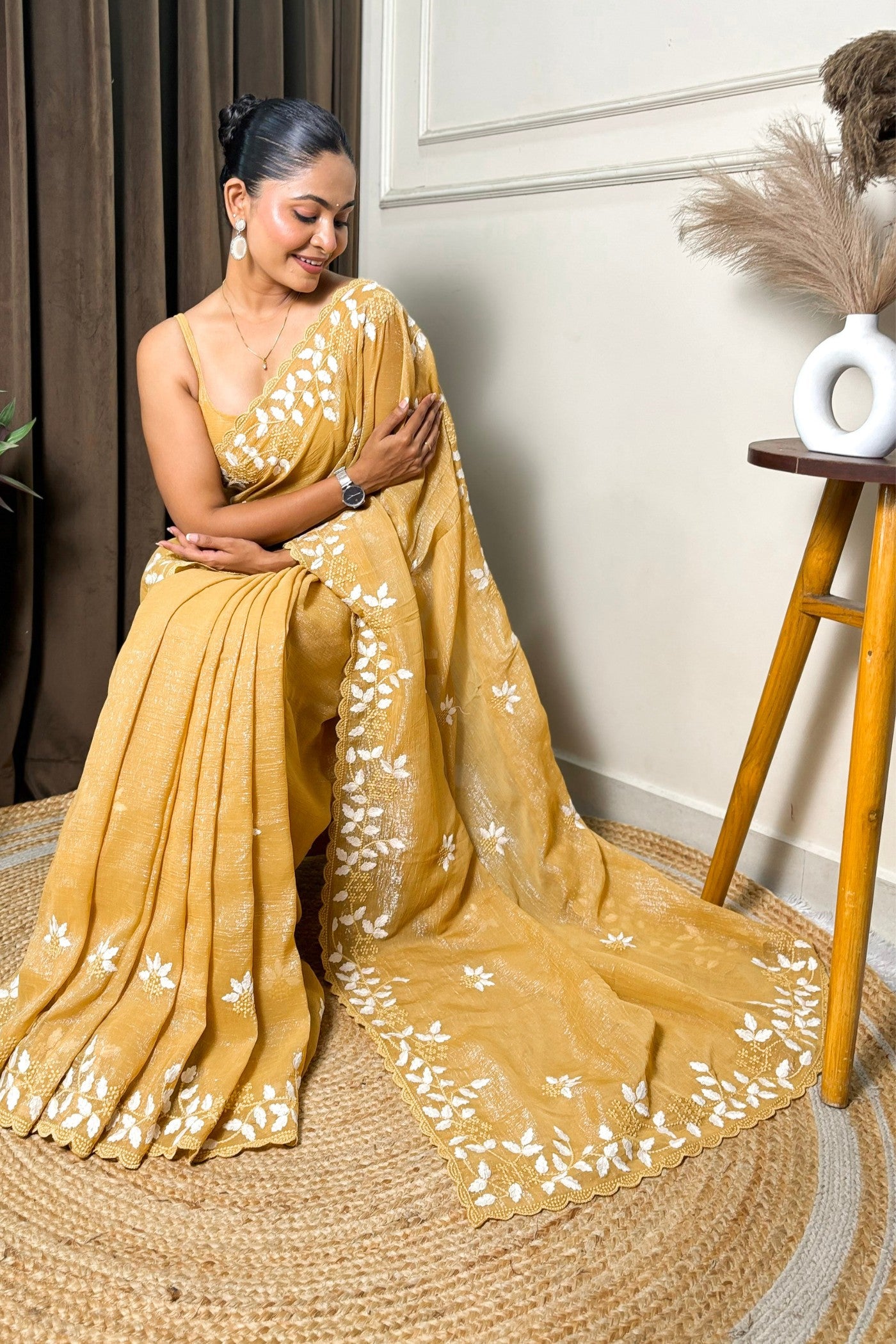 Buy MySilkLove Burnt Yellow Embroidery Partywear Saree Online
