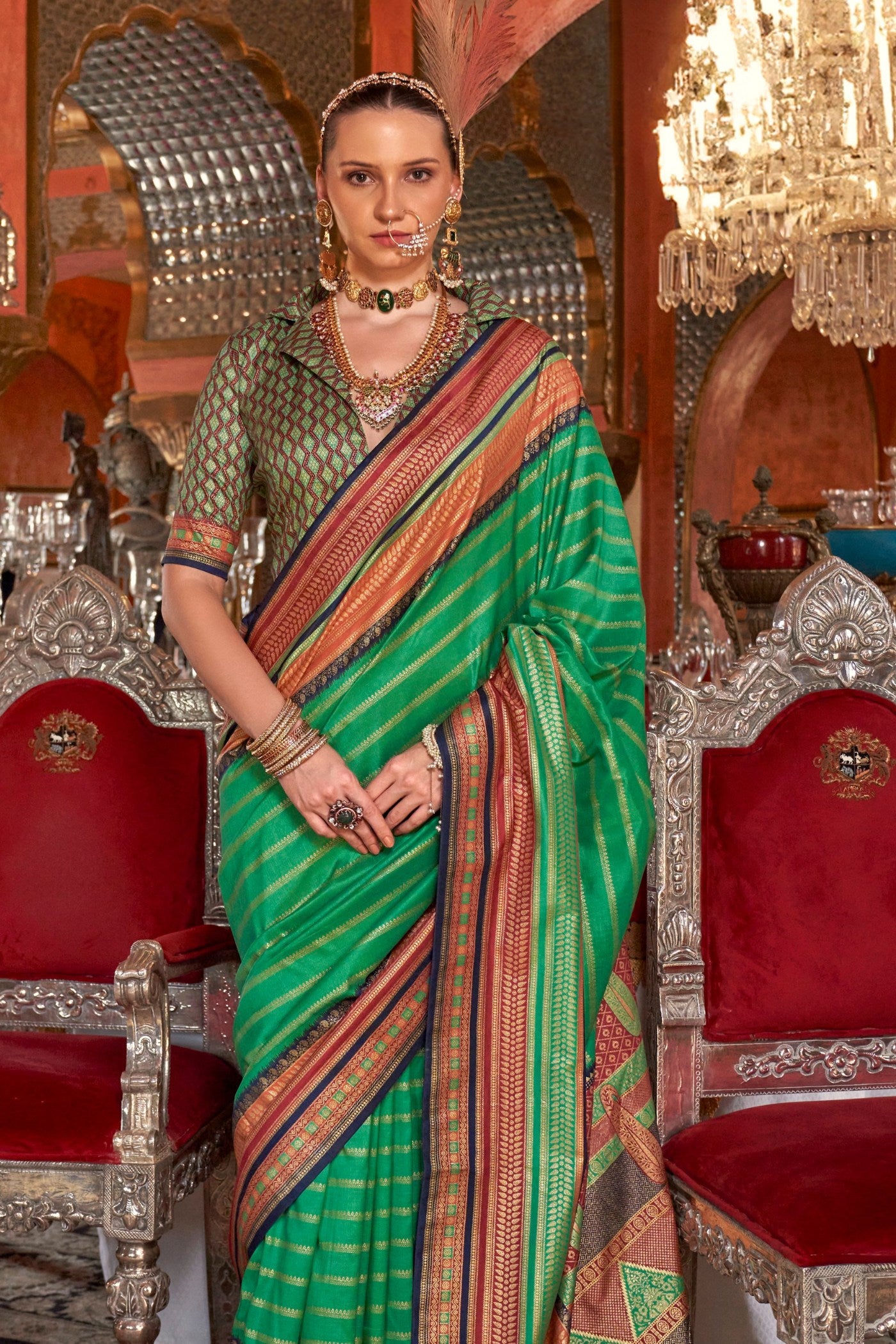 Buy MySilkLove Jungle Green Printed Patola Saree Online