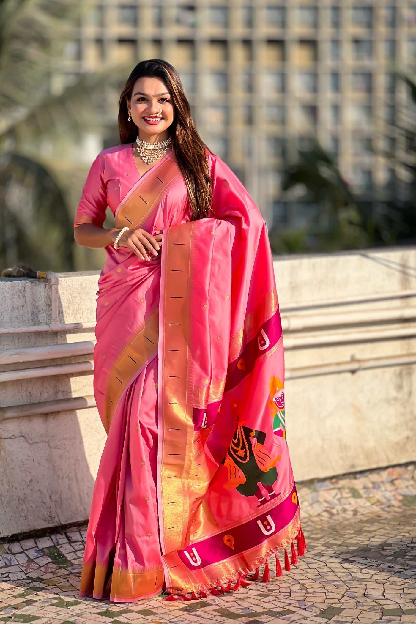 Buy MySilkLove Fiery Rose Pink Woven Paithani Saree Online