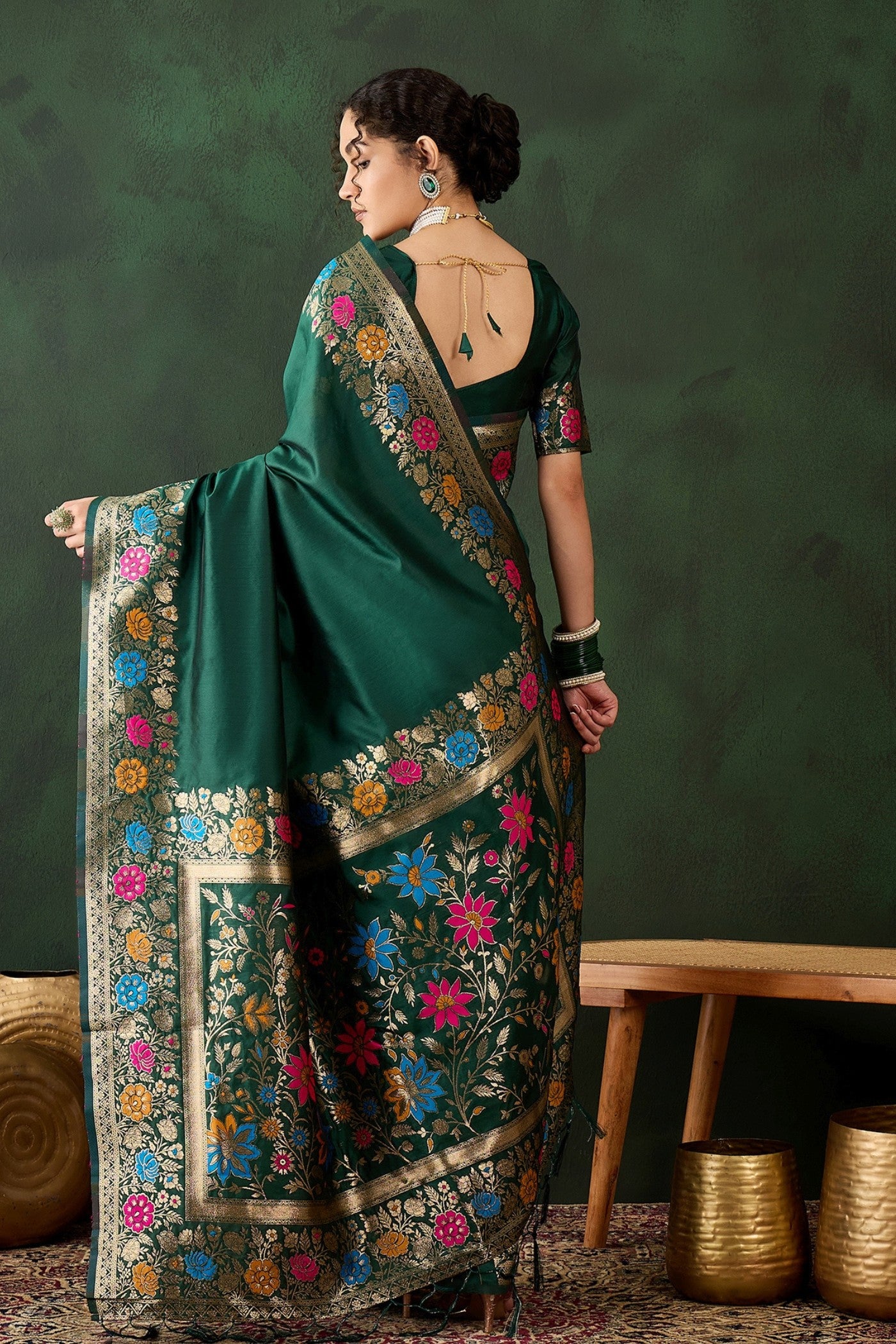 Buy MySilkLove Brithish Ricing Green Banarasi Designer Saree Online