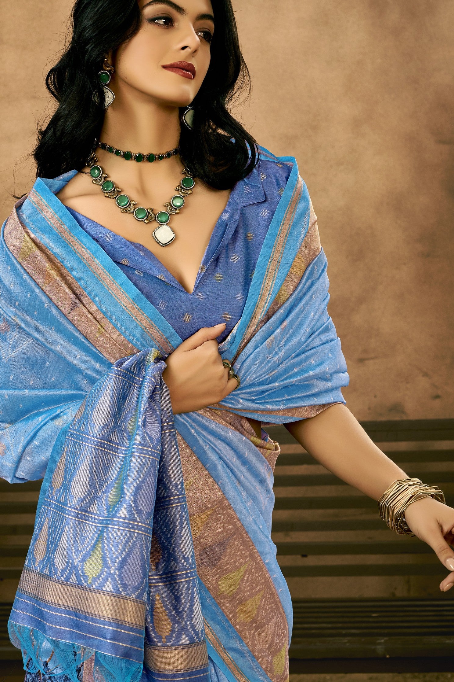 MySilkLove Kashmir Blue Patola Handloom Saree