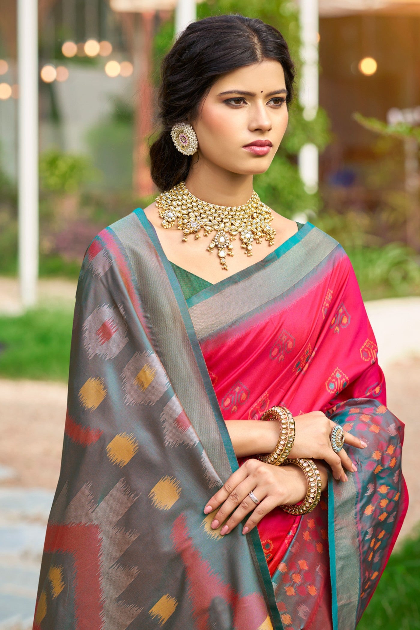 MySilkLove Magenta Pink Ikkat Soft Silk Saree