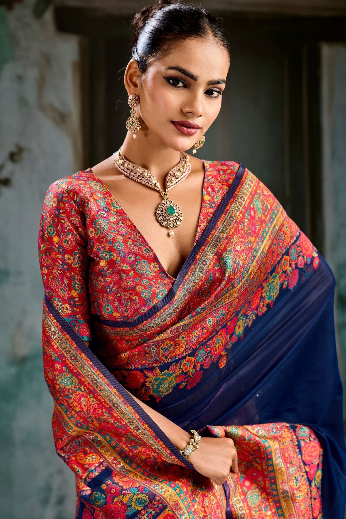 Buy MySilkLove Ocean Blue Kashmiri Handloom Jamewar Saree Online
