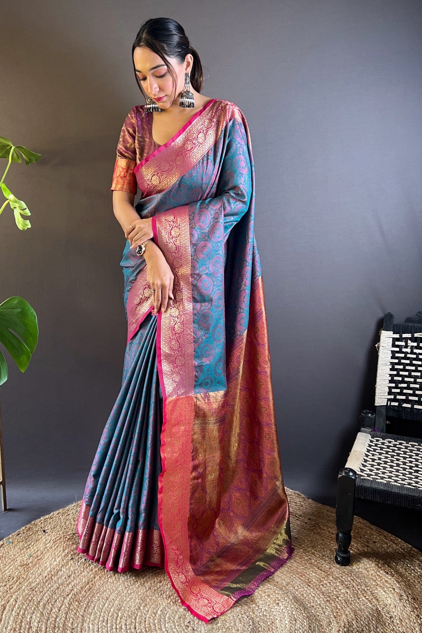 Buy MySilkLove Pale Sky Blue Woven Banarasi Saree Online