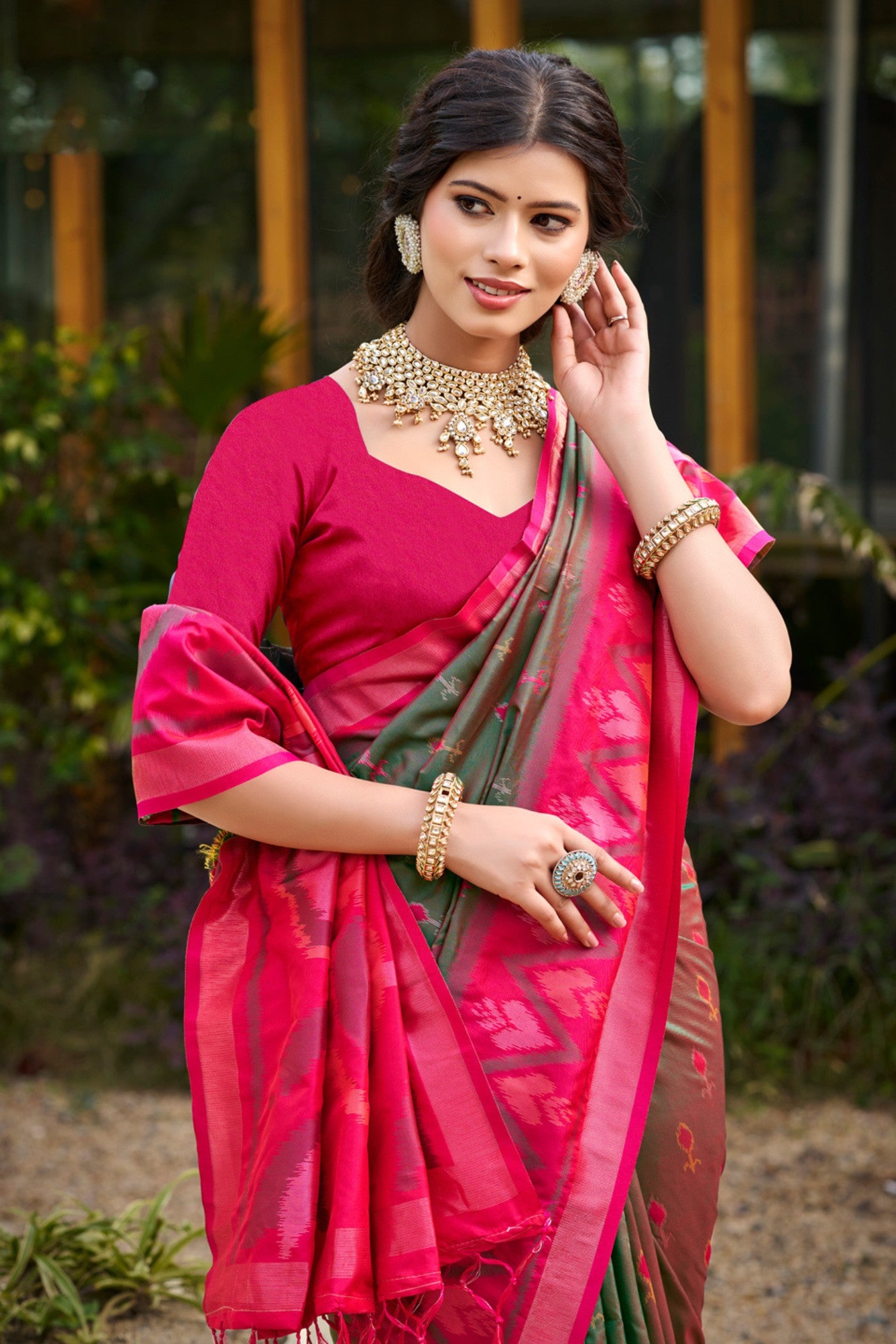 MySilkLove Maximum Green Ikkat Soft Silk Saree