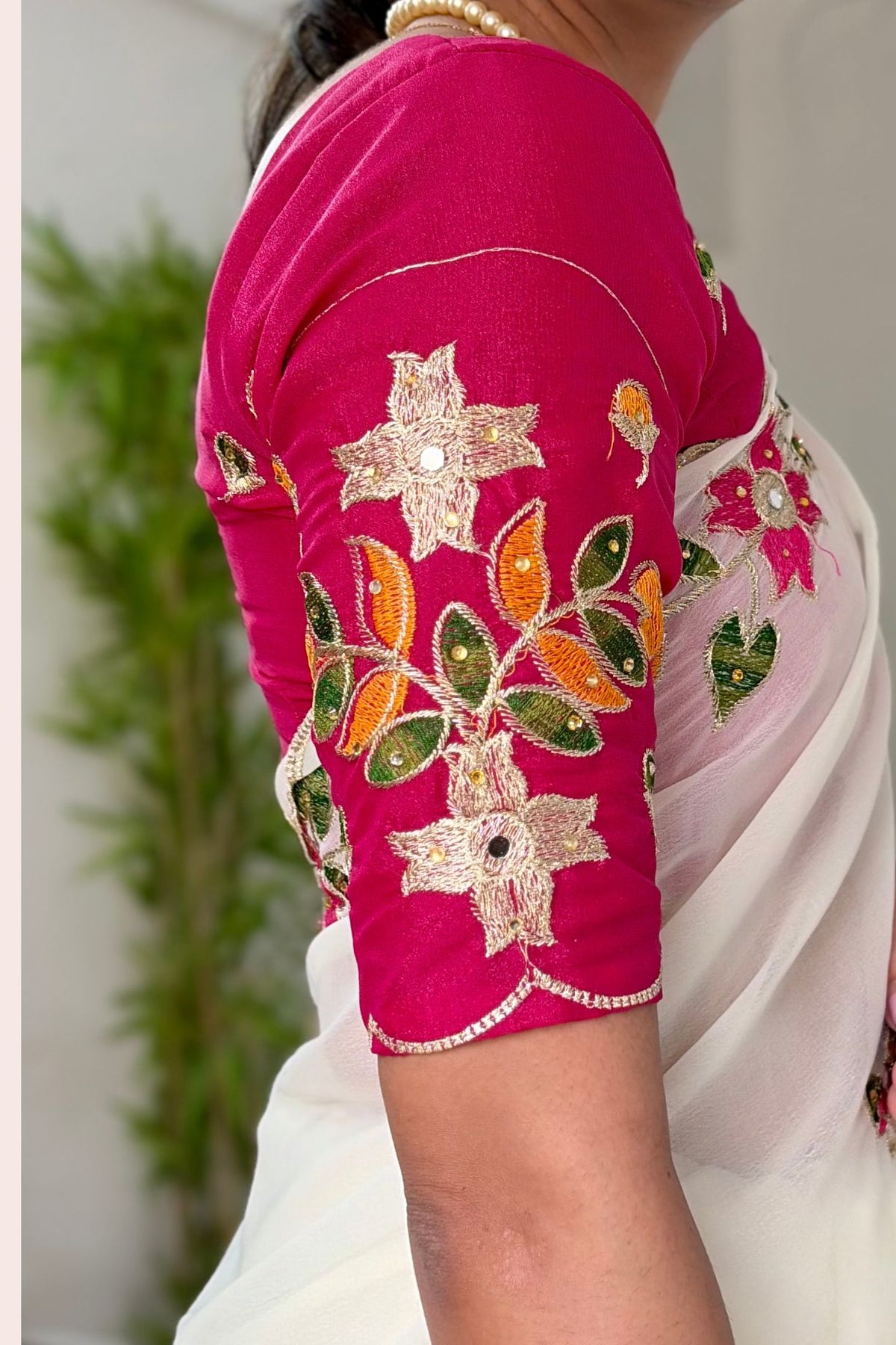 Buy MySilkLove Frost White Designer Embroidered Georgette Saree with Embroidery Blouse Piece Online