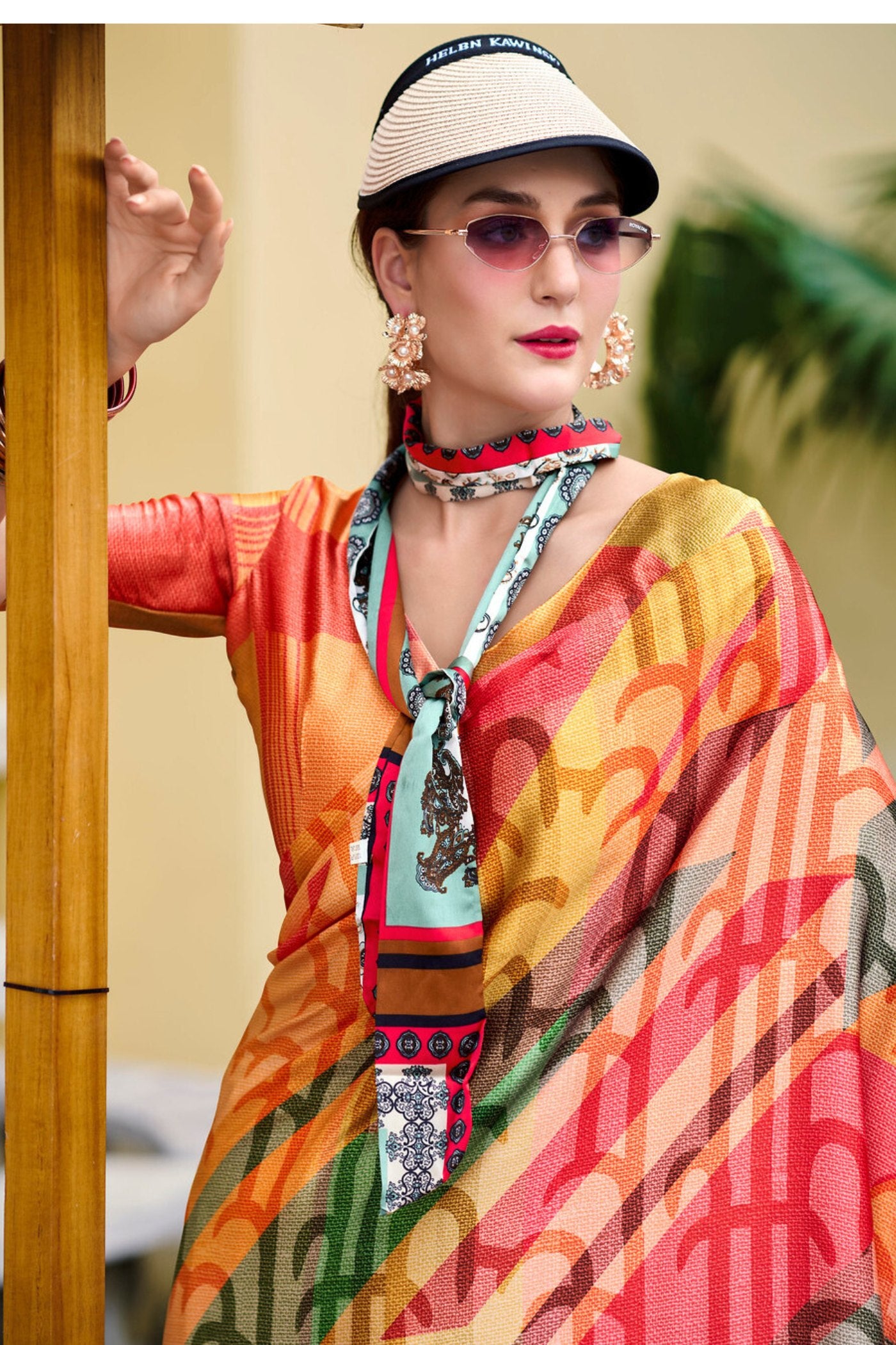 Buy MySilkLove Terracotta Orange Printed Satin Crepe Silk Saree Online