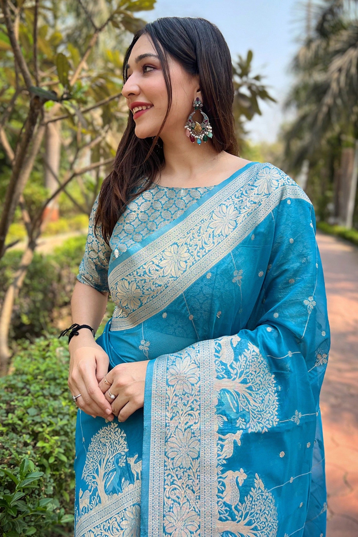 MySilkLove Winter Sky Blue Woven Organza Saree