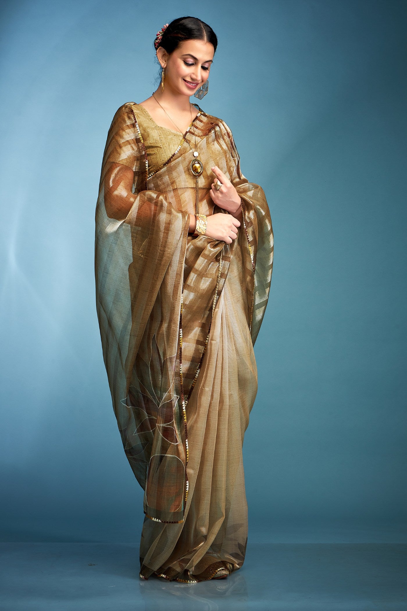 Buy MySilkLove Zest Yellow Printed Tissue Saree Online