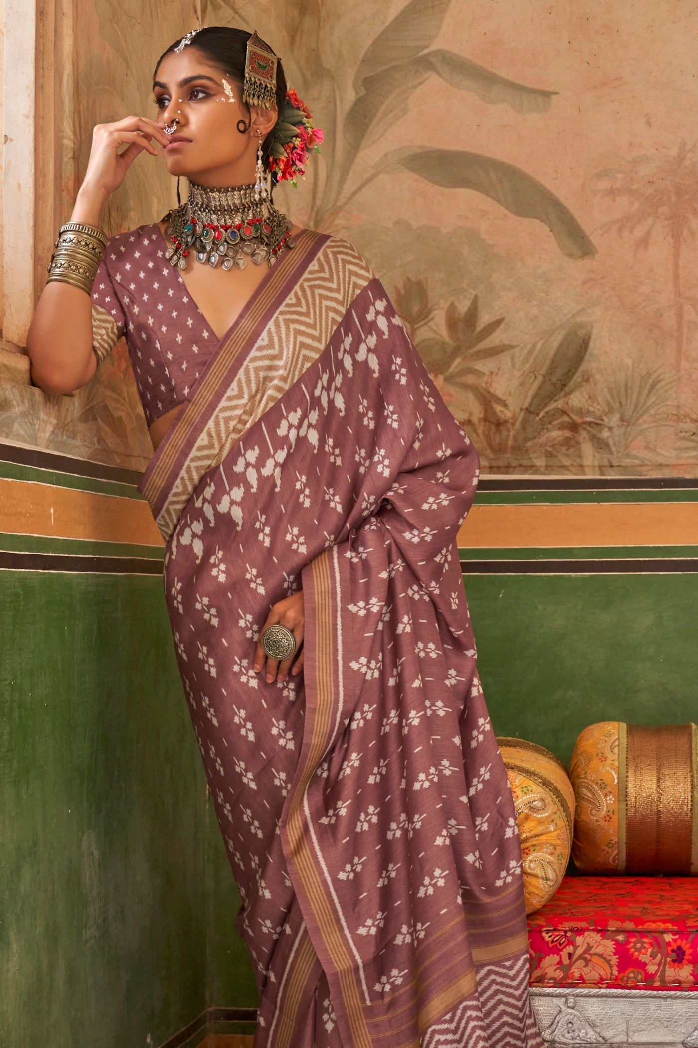 Buy MySilkLove Au Chico Brown Printed Patola Saree Online